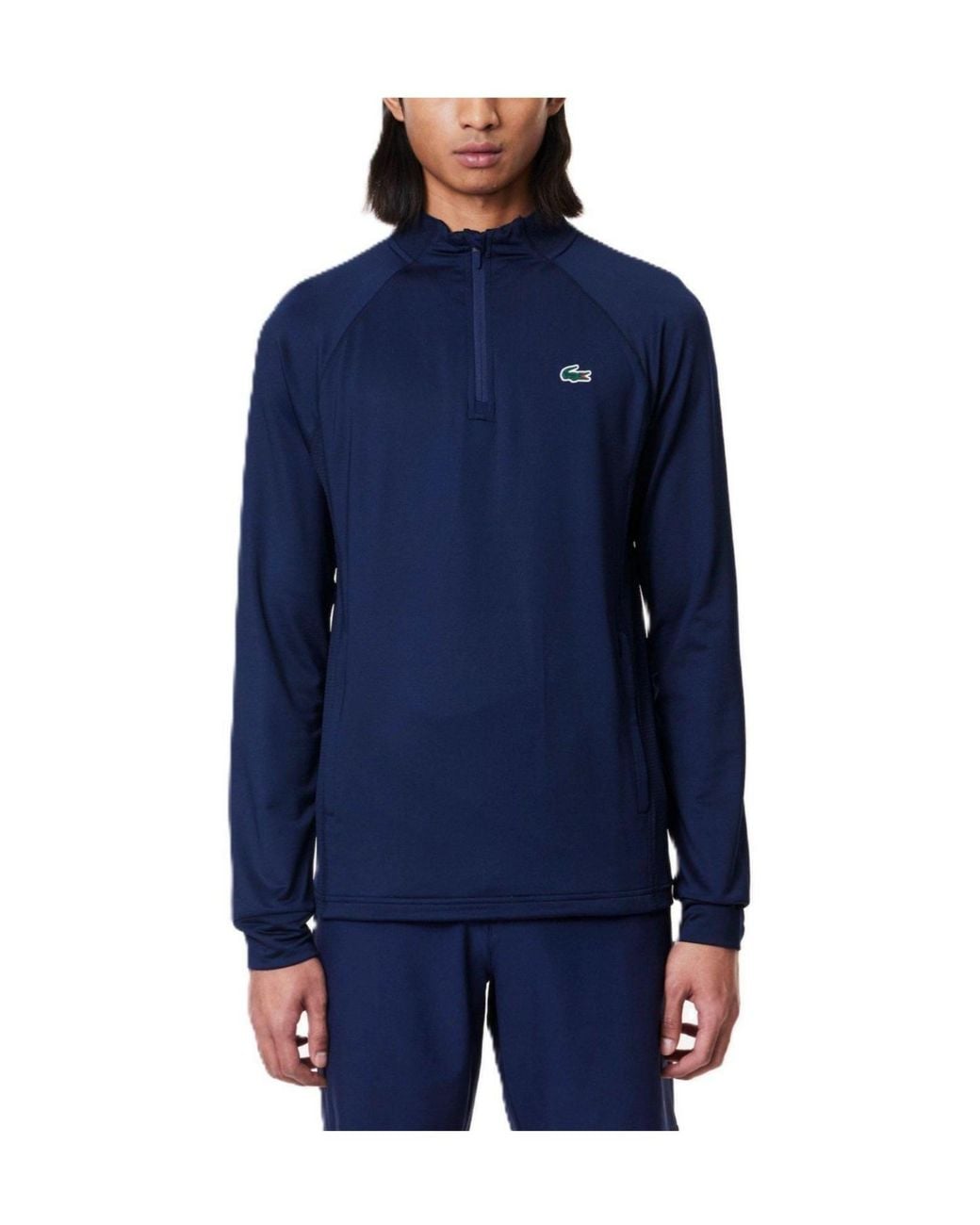 Lacoste Blue Half-Zip Stand Collar Raglan Long Sleeve Top for men
