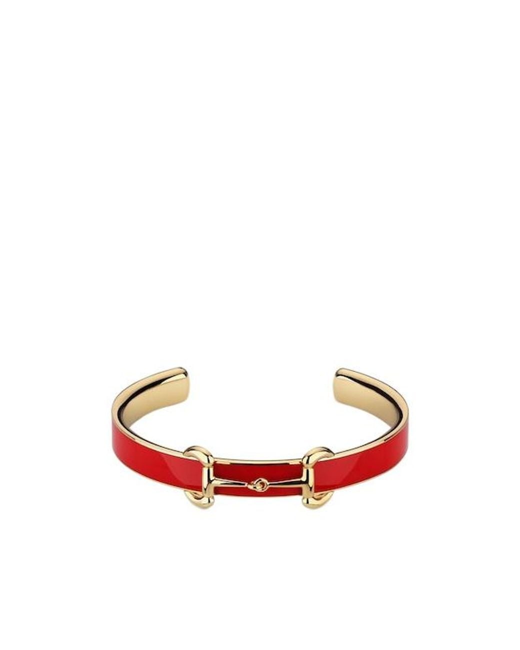 Gucci White Horsebit Bangle Bracelet With Enamel