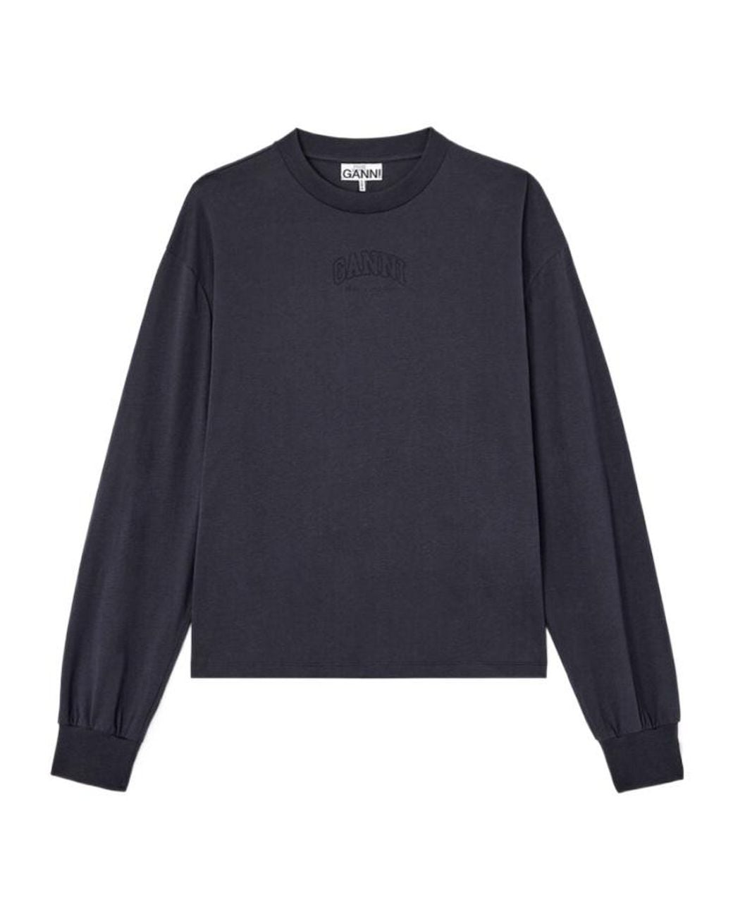 Ganni Blue Long-Sleeved Crewneck T-Shirt