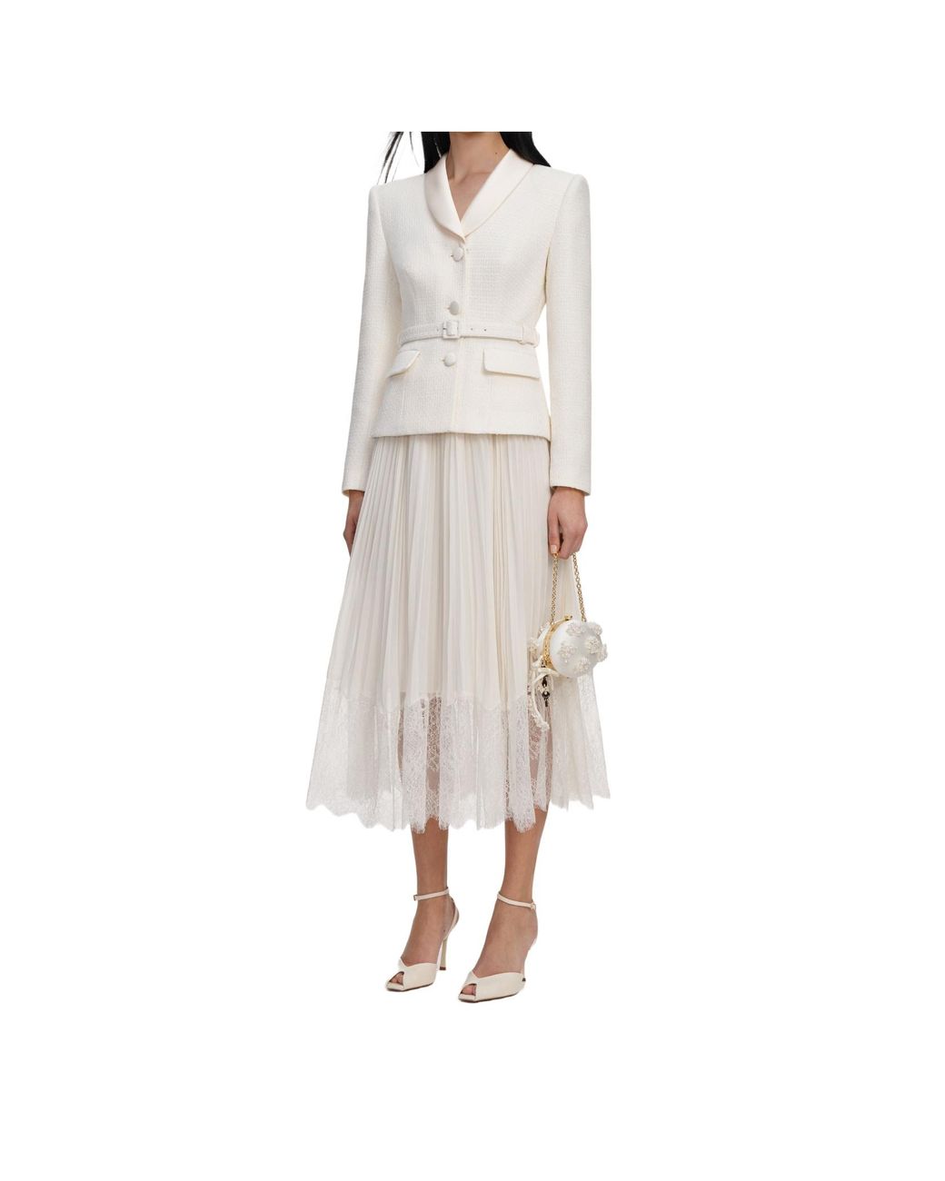 Self-Portrait Gray Boucle Shawl Collared Midi Dress