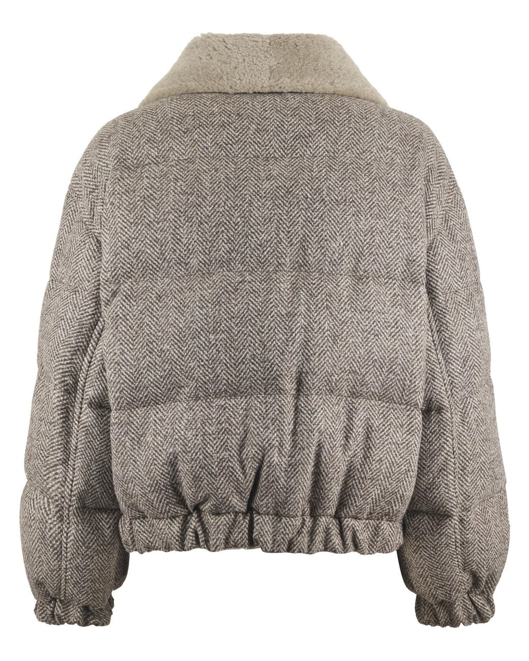 Brunello Cucinelli Gray Herringbone Zip-Up Quilted Jacket