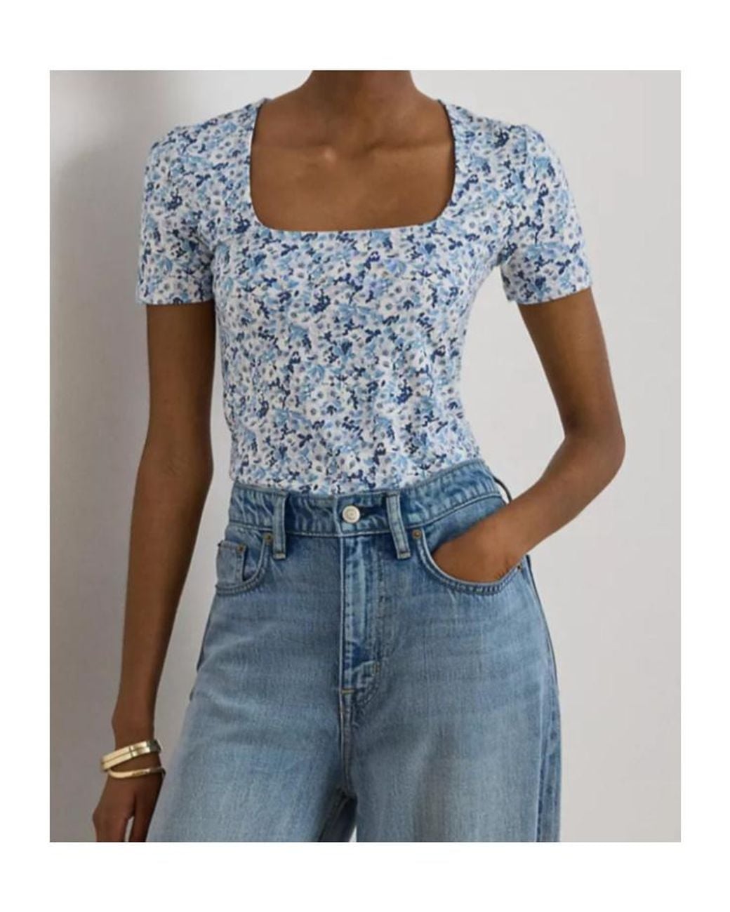 Ralph Lauren Blue Lauren Floral Short-Sleeve Knitted Top