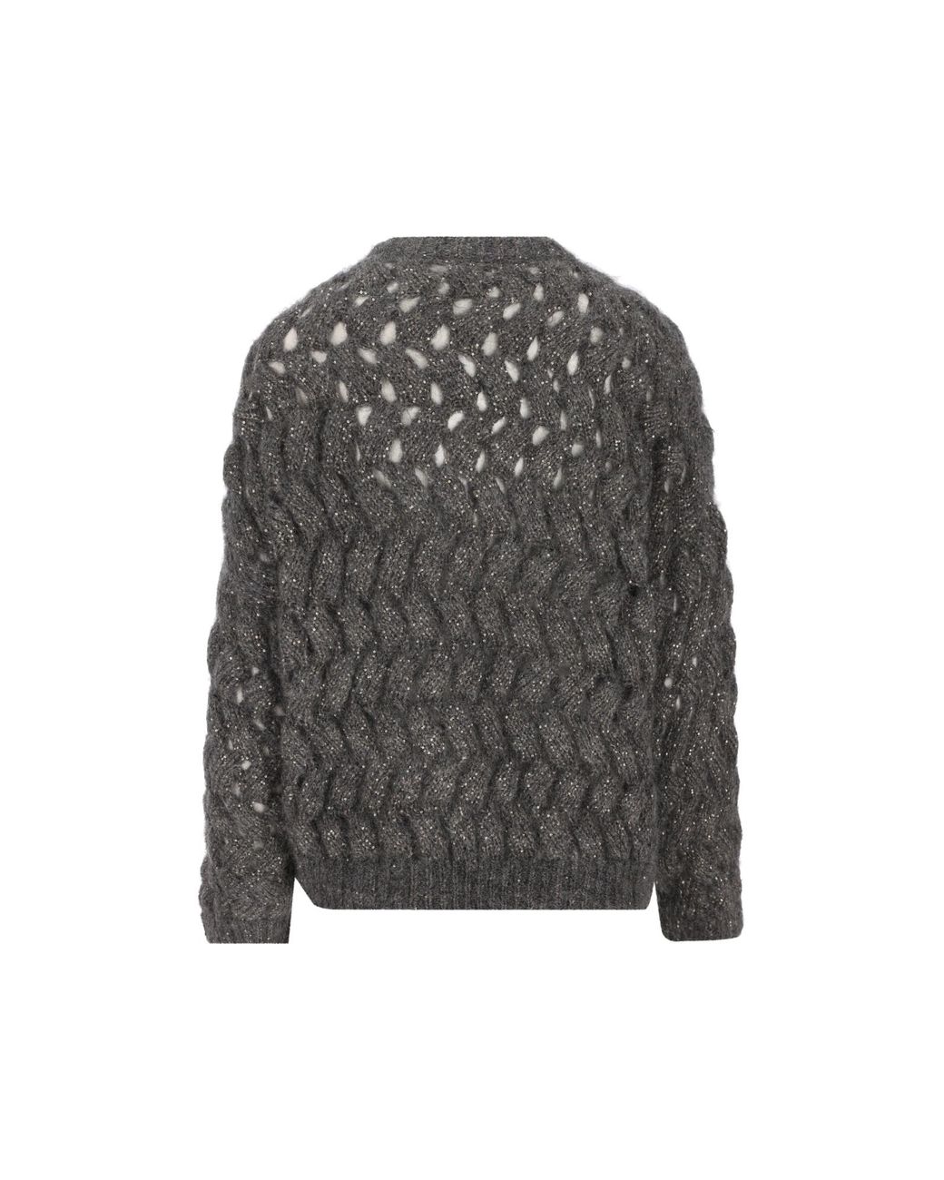 Brunello Cucinelli Gray Zigzag Cable Knitted Sweater