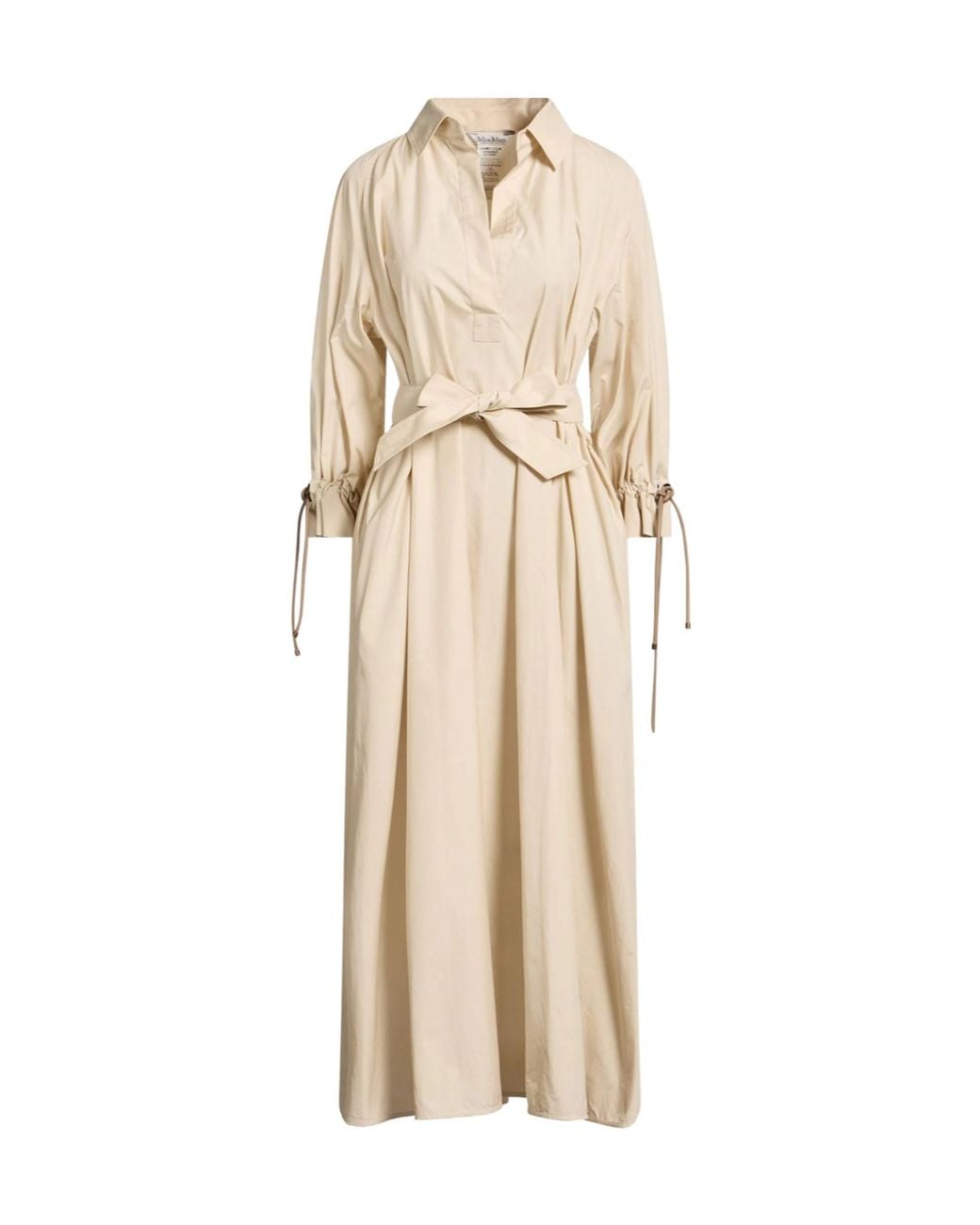 Max Mara Natural Solid Color Long-Sleeve Dress