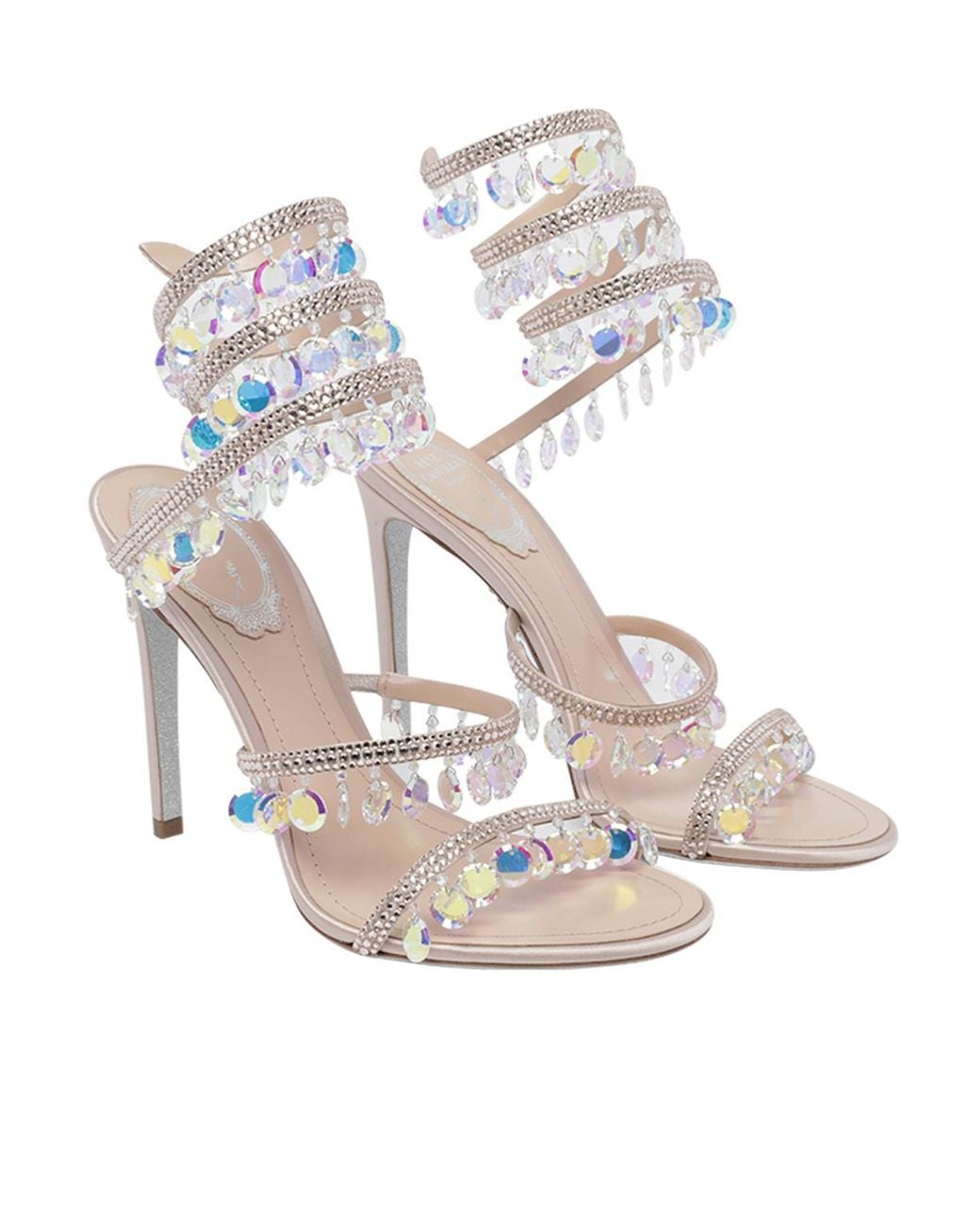 Rene Caovilla White Tassel Rhinestone High Heels