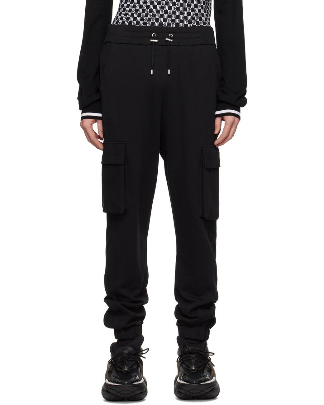 Balmain Black Pocket Detailed Drawstring Cargo Trousers for men