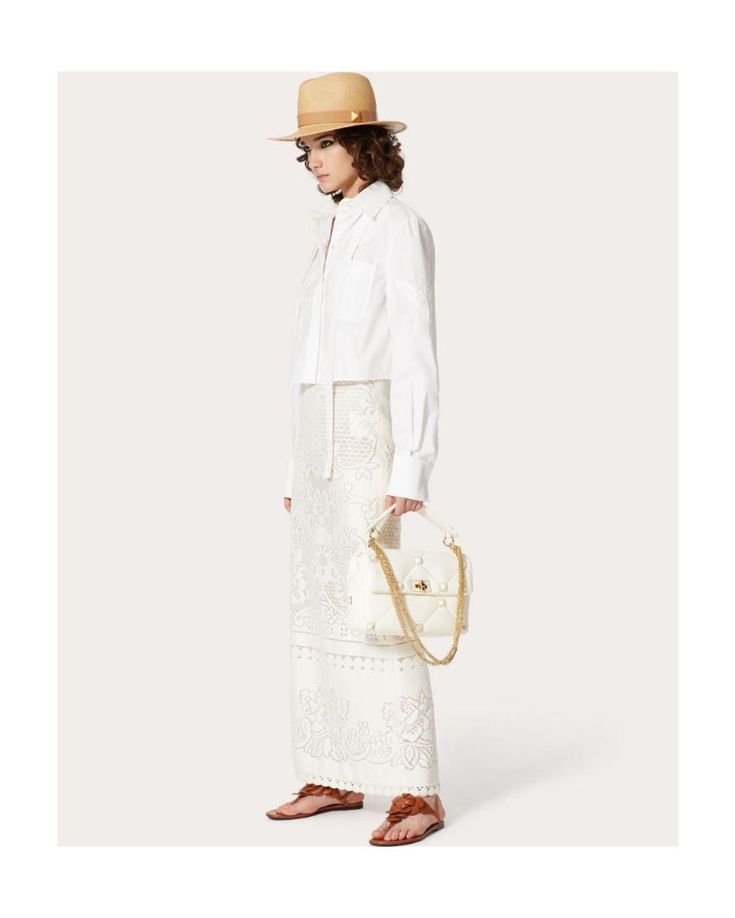Valentino White High-Waisted Heavy Lace Skirt