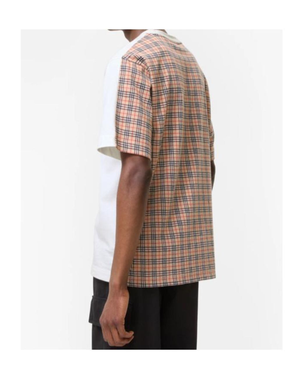 Burberry White Checked Panel T-Shirt for men