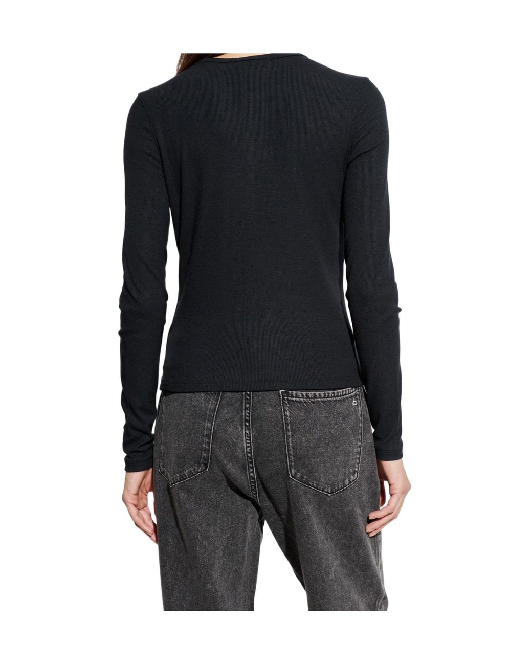 FRAME Black Long-Sleeved Crewneck Cardigan