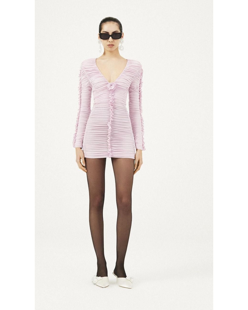 Magda Butrym Pink Floral-Applique Ruched Mini Dress