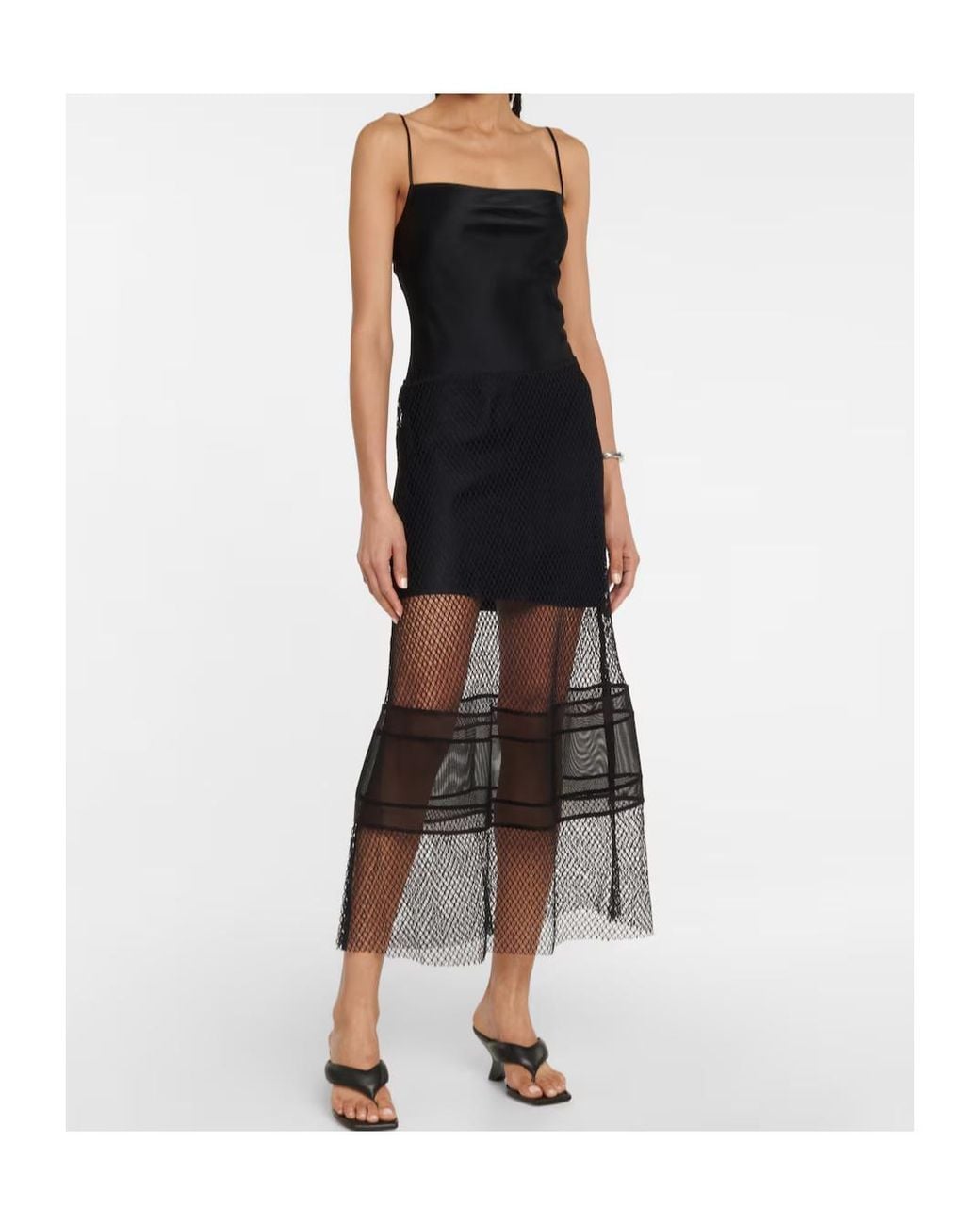 Helmut Lang Black Net Trim Satin Strap Dress