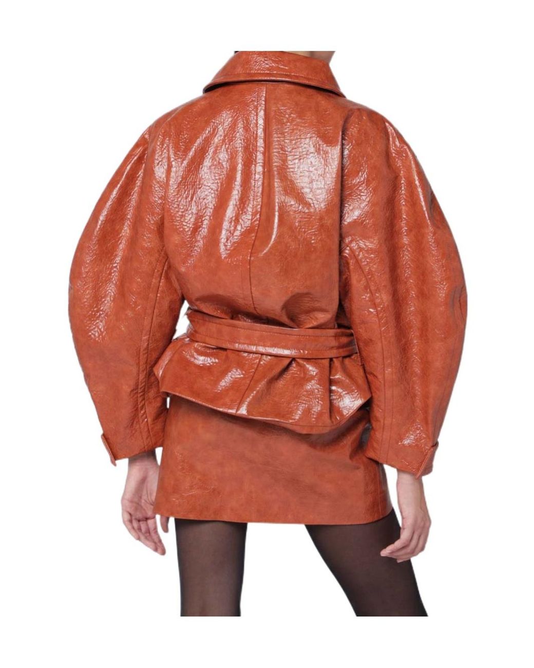 ANDAMANE Red Tan Leather-Effect Belted Jacket