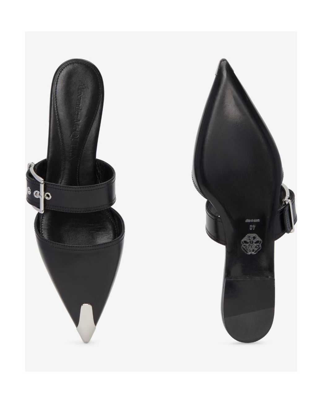 McQueen Black Punk Flat Mules