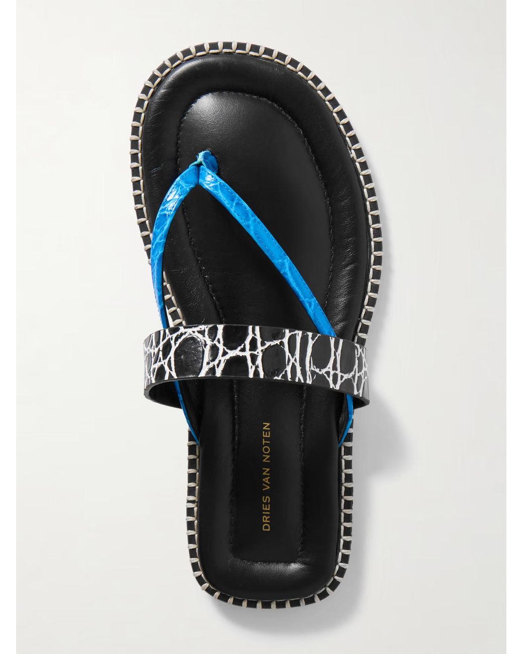 Dries Van Noten Blue Whipstitched Croc-Effect Leather Sandals