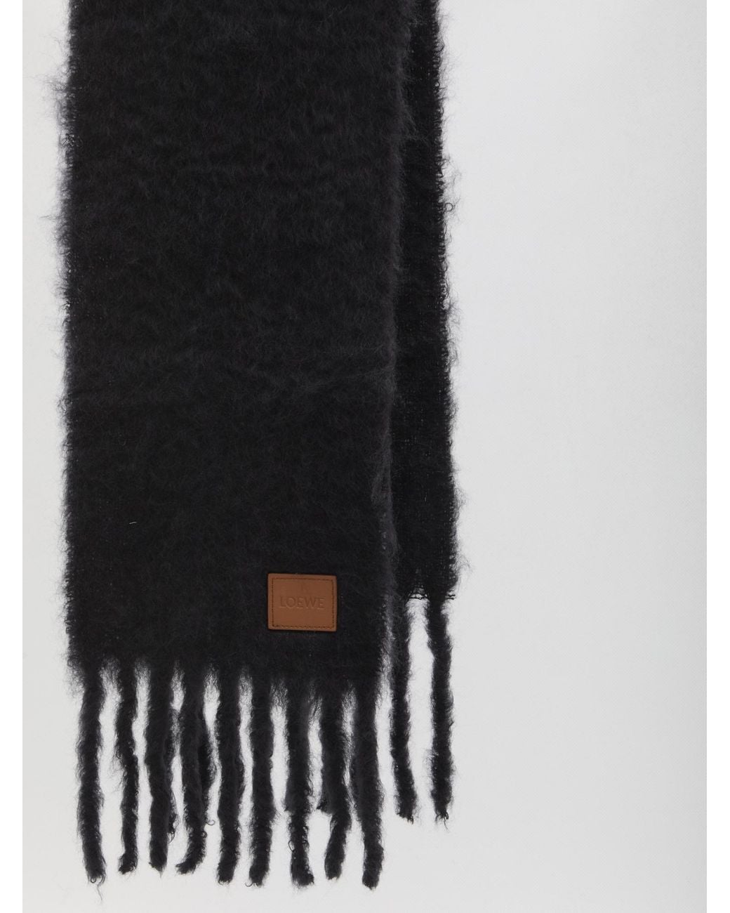 Loewe Black Logo Patch Fringed Scarf