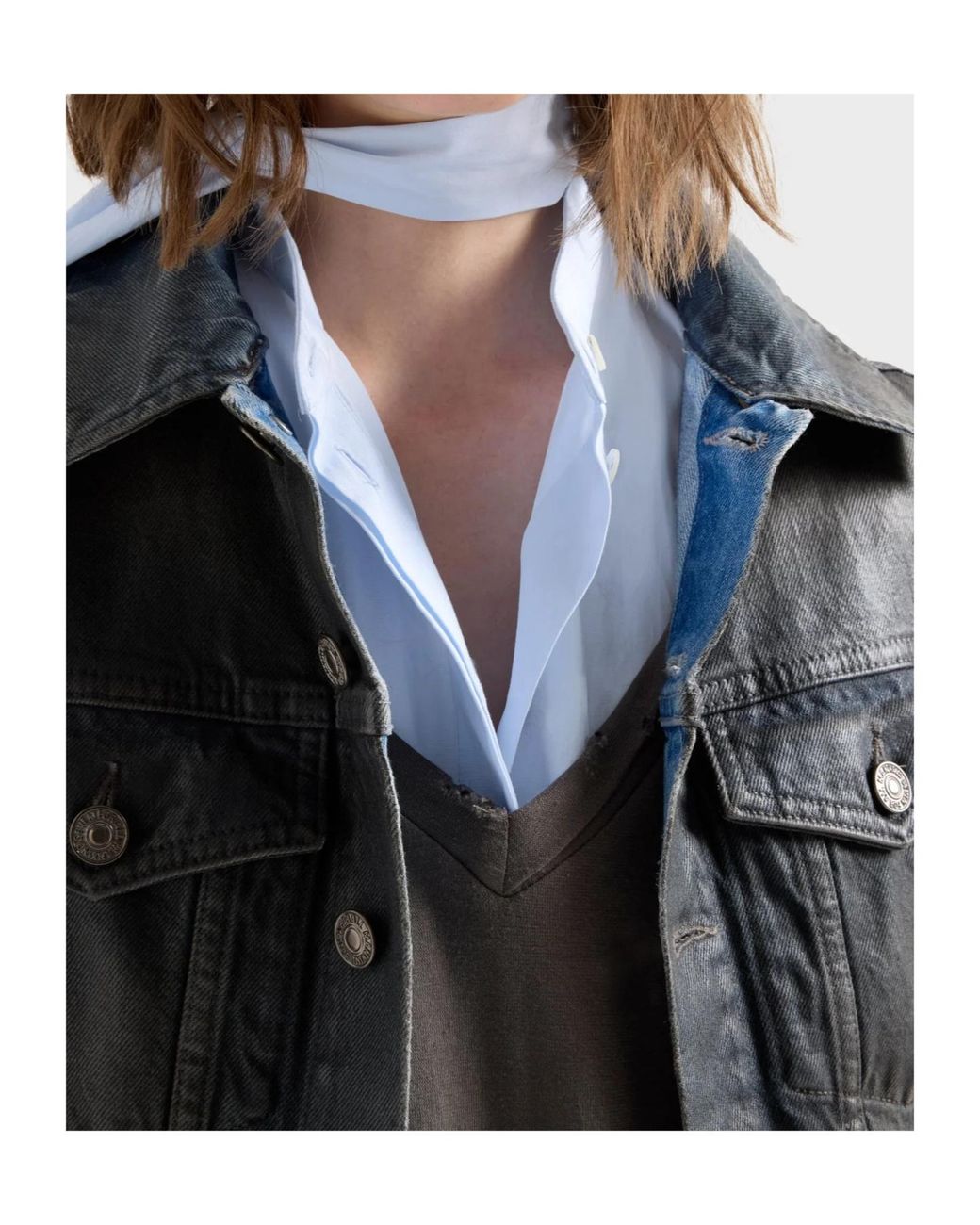7 For All Mankind Blue Bow-Collar Long-Sleeve Shirt
