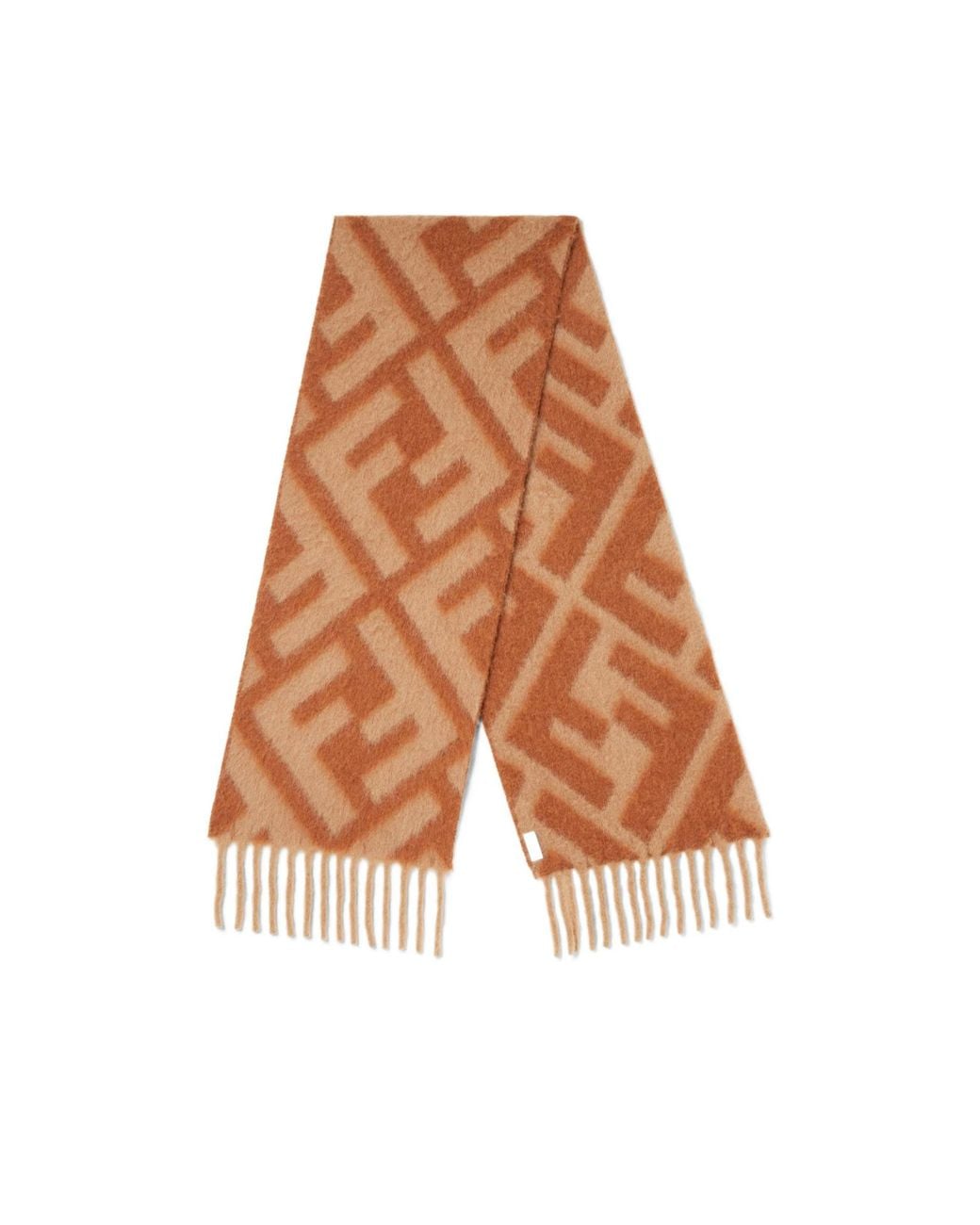 Fendi Brown Ff Jacquard Fringed-Edge Scarf