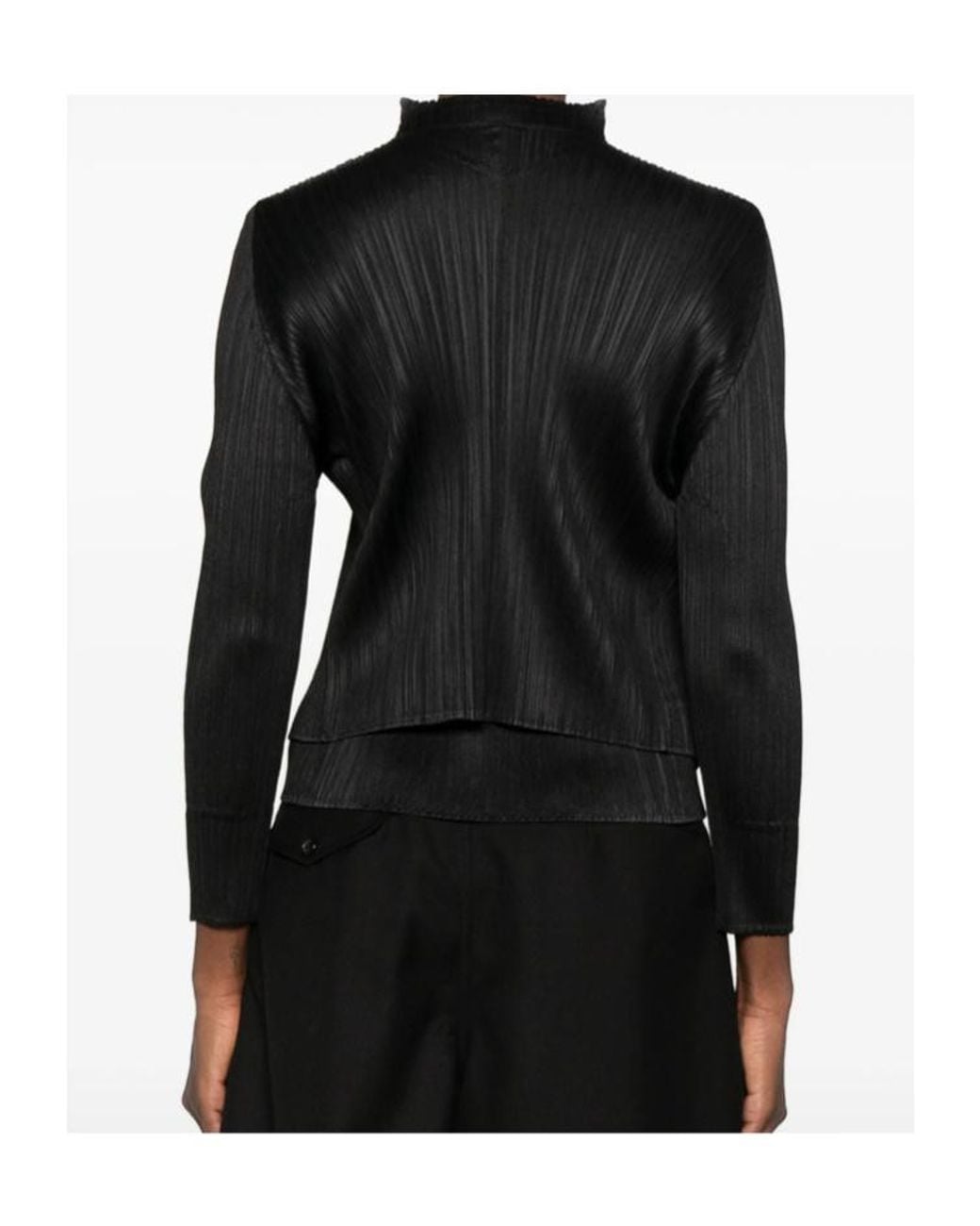 Pleats Please Issey Miyake Black Long-Sleeve Open-Front Knit Cardigan