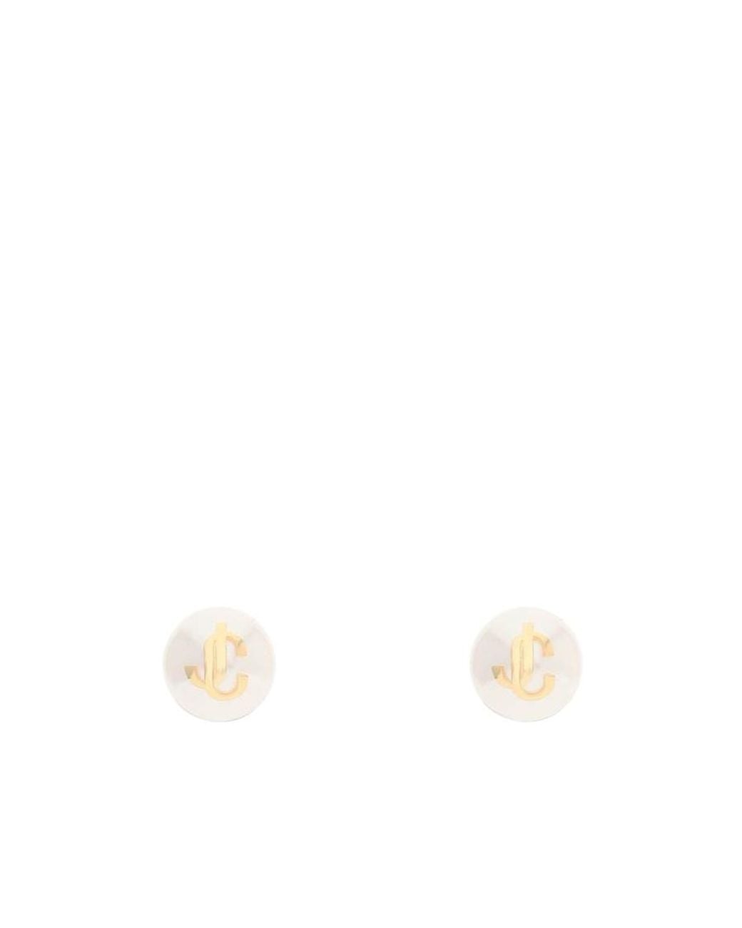 Jimmy Choo White Logo Detailed Embellished Earrings