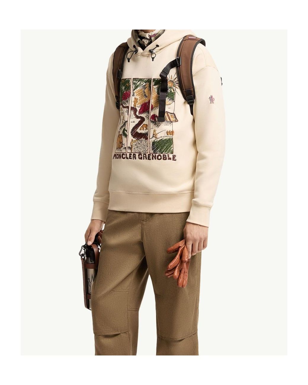 Moncler Natural Mountain Landscape Print Cotton Blend Hoodie for men