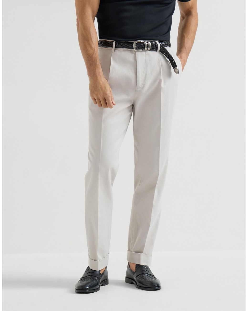 Brunello Cucinelli Natural Leisure-Fit Pleated Gabardine Trousers for men