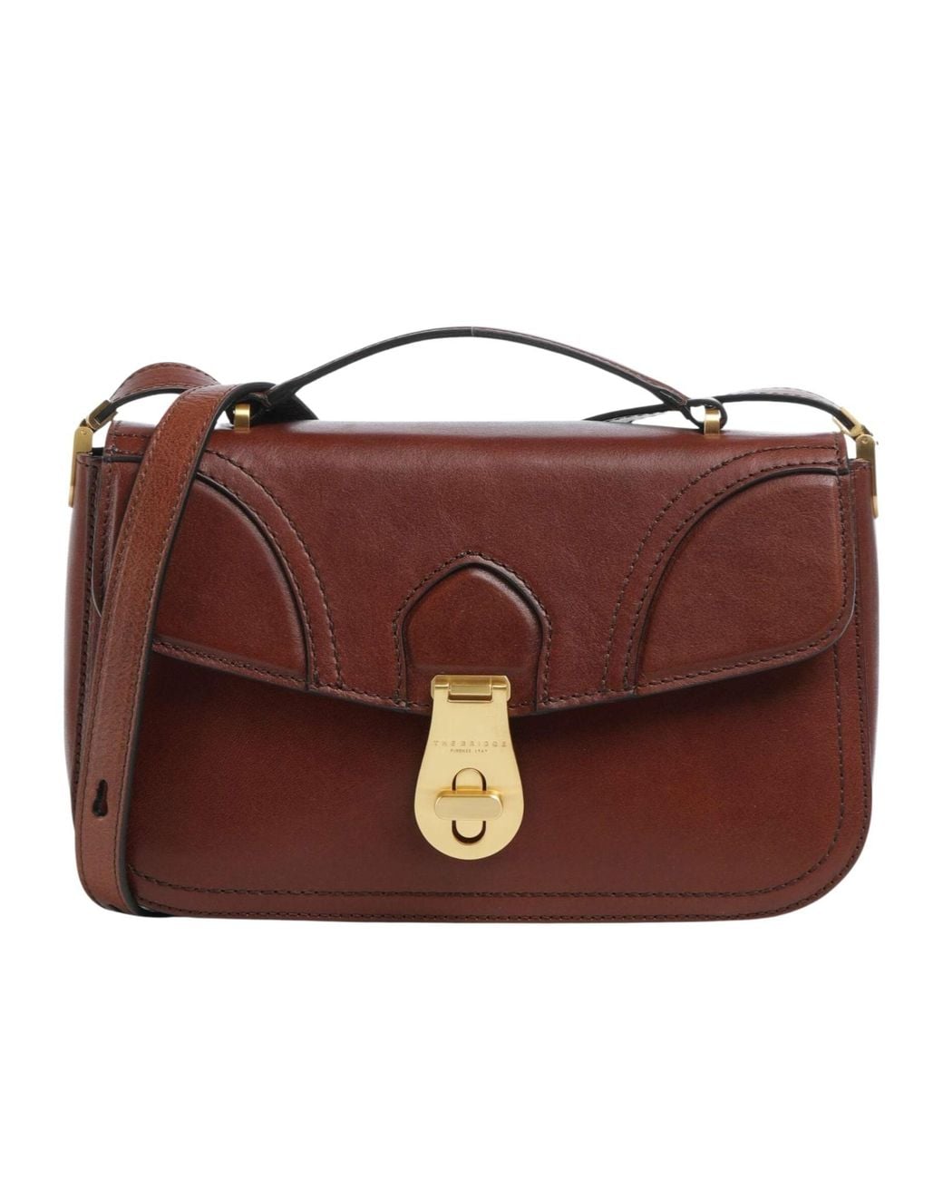 The Bridge Brown Mia Twist-Lock Leather Tote Bag