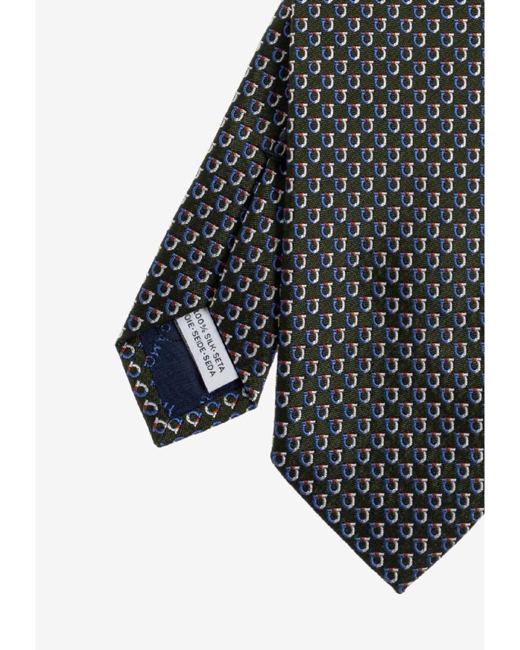 Ferragamo Black Bi-Color Gancini Jacquard Silk Tie for men
