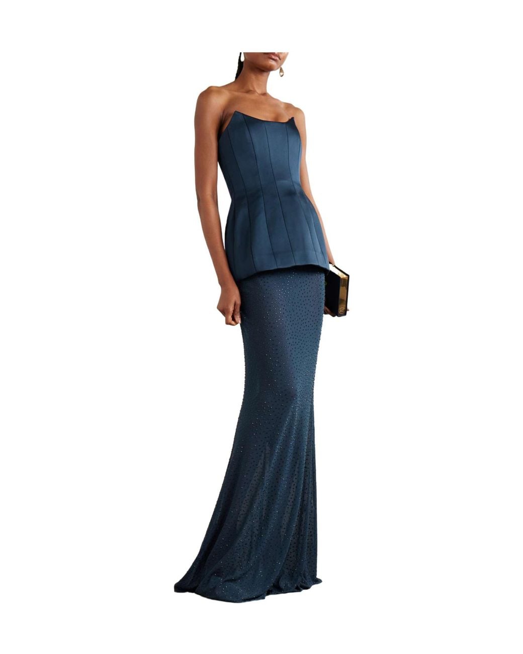 Rebecca Vallance Blue Elivera Paneled Strapless Satin Top