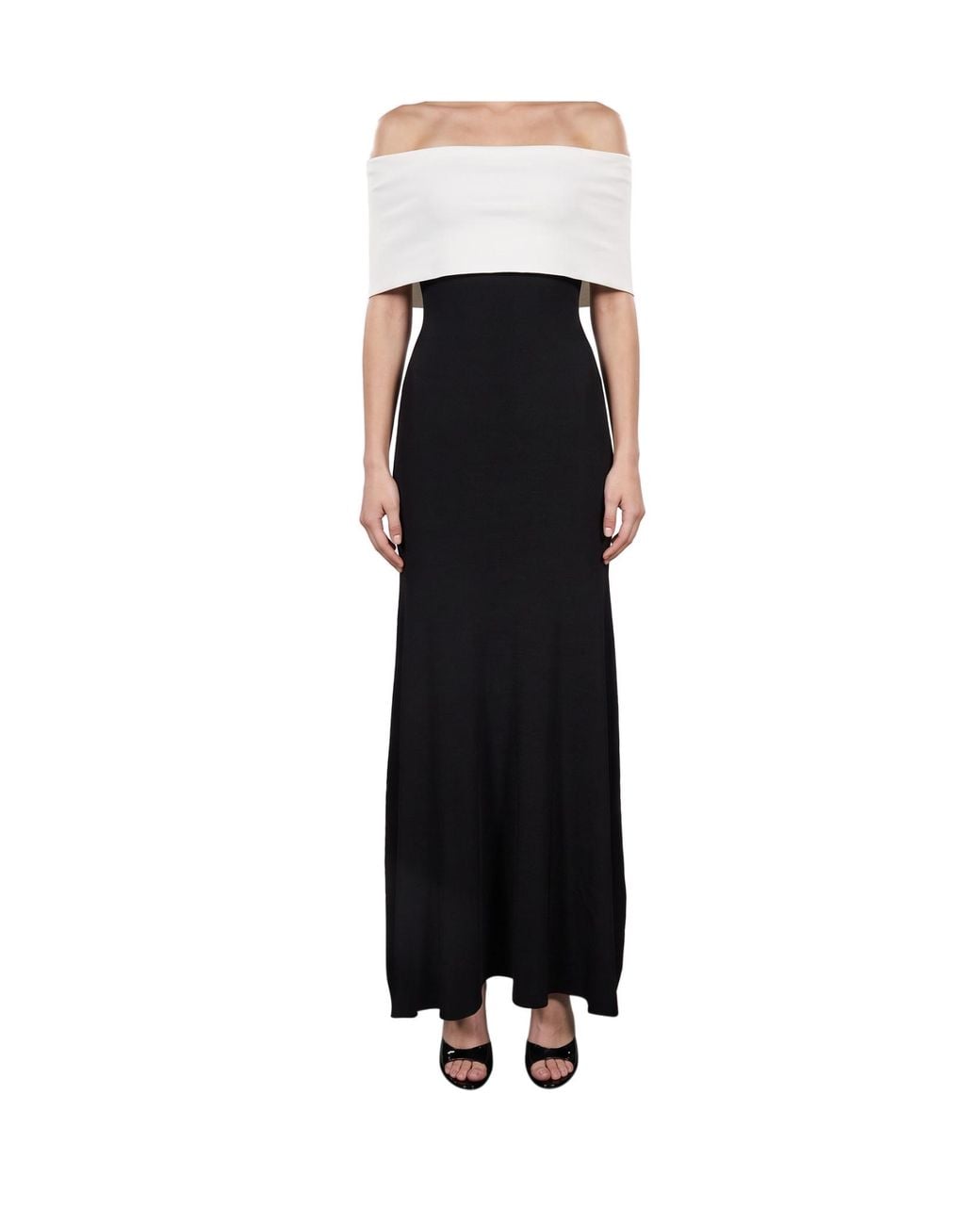 Roland Mouret Black Off-Shoulder Colour-Block Maxi Dress