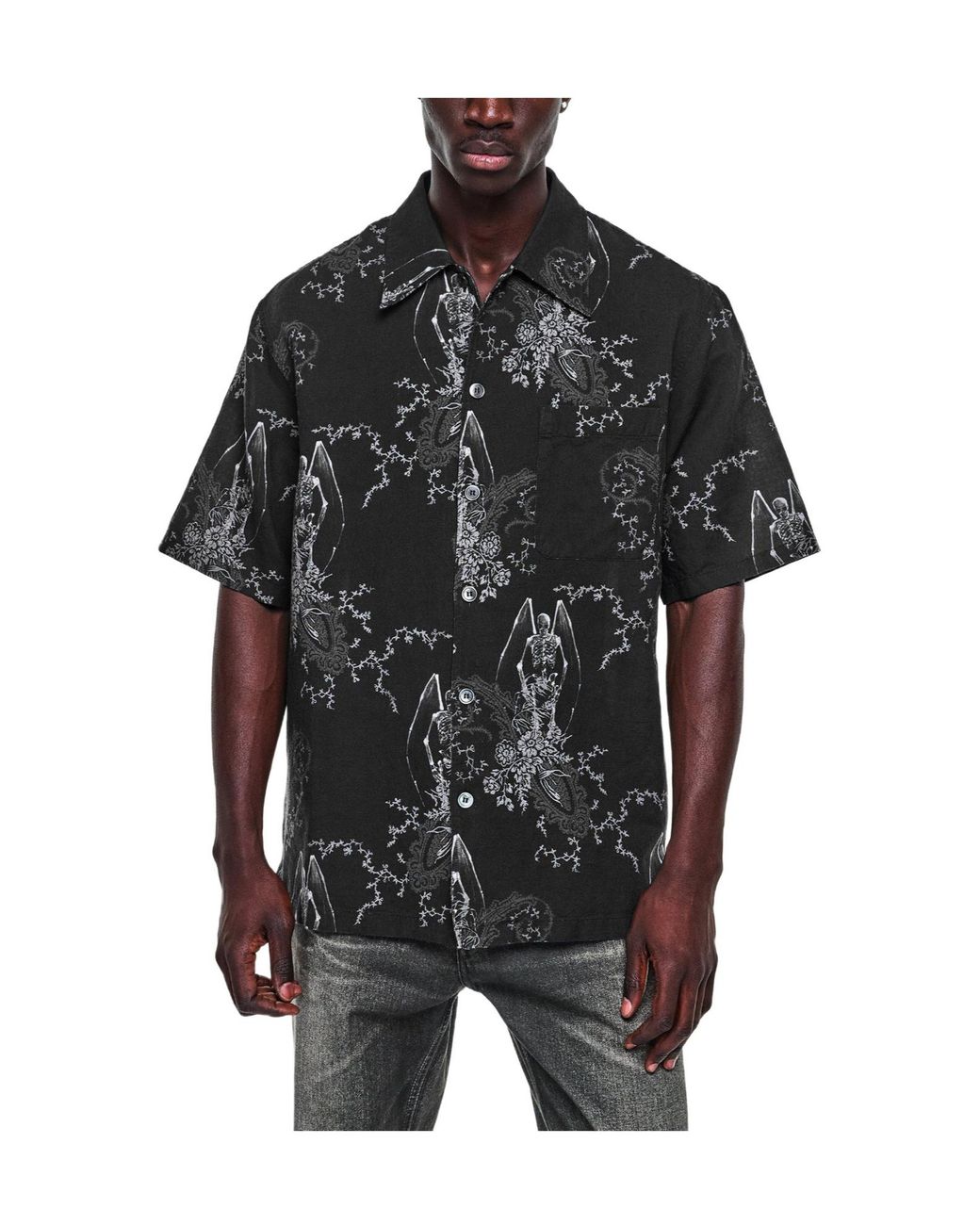 Our Legacy Black Patterned Short Sleeve Shirt for men