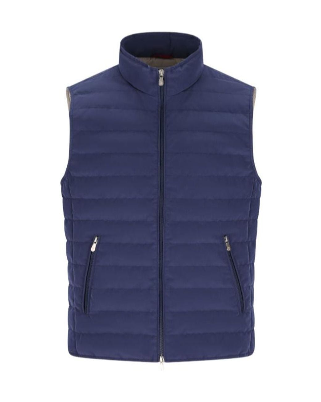 Brunello Cucinelli Blue Bonded Zip-Up Padded Vest for men
