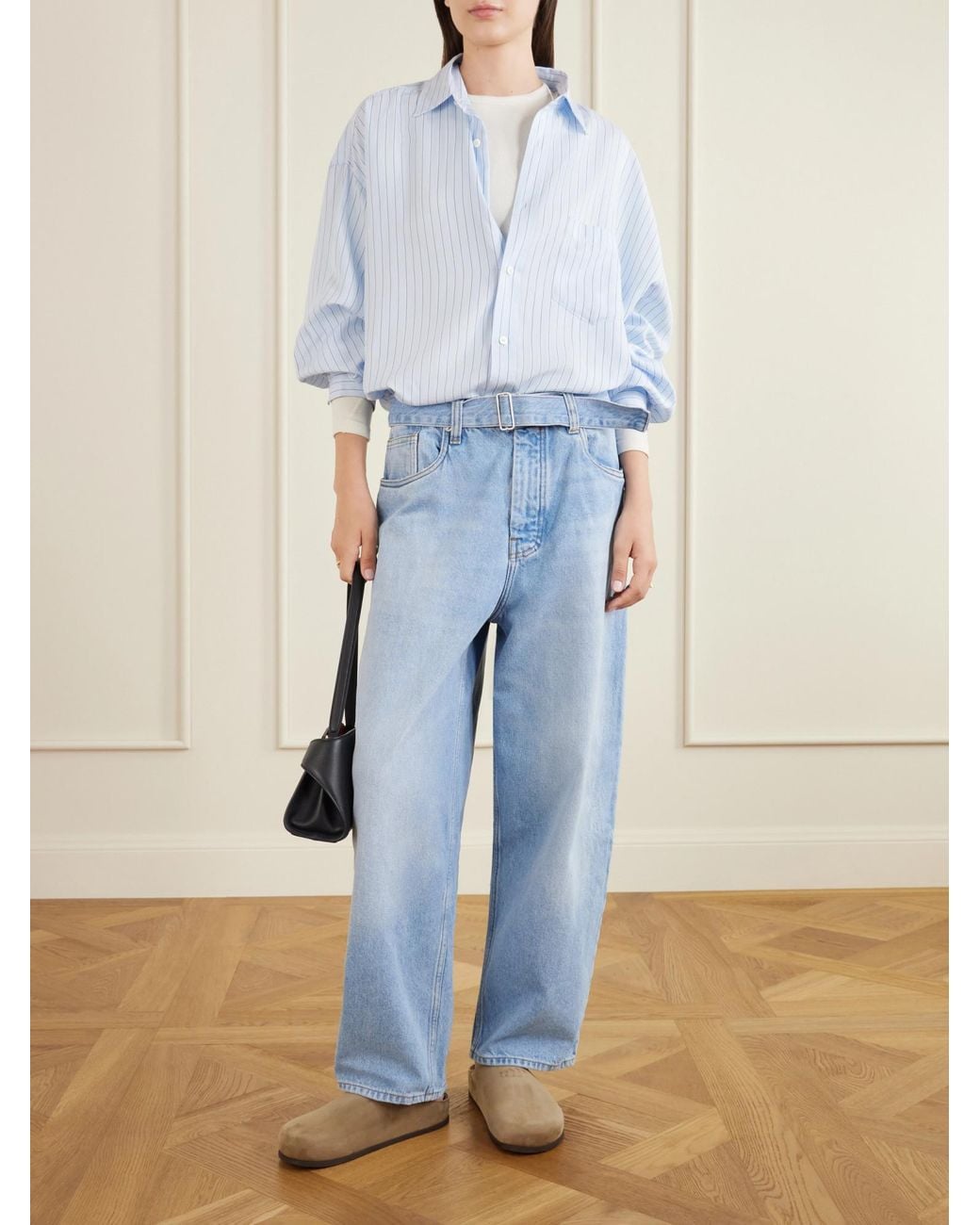 Studio Nicholson Blue Cahuin Belted Mid-Rise Wide-Leg Jeans