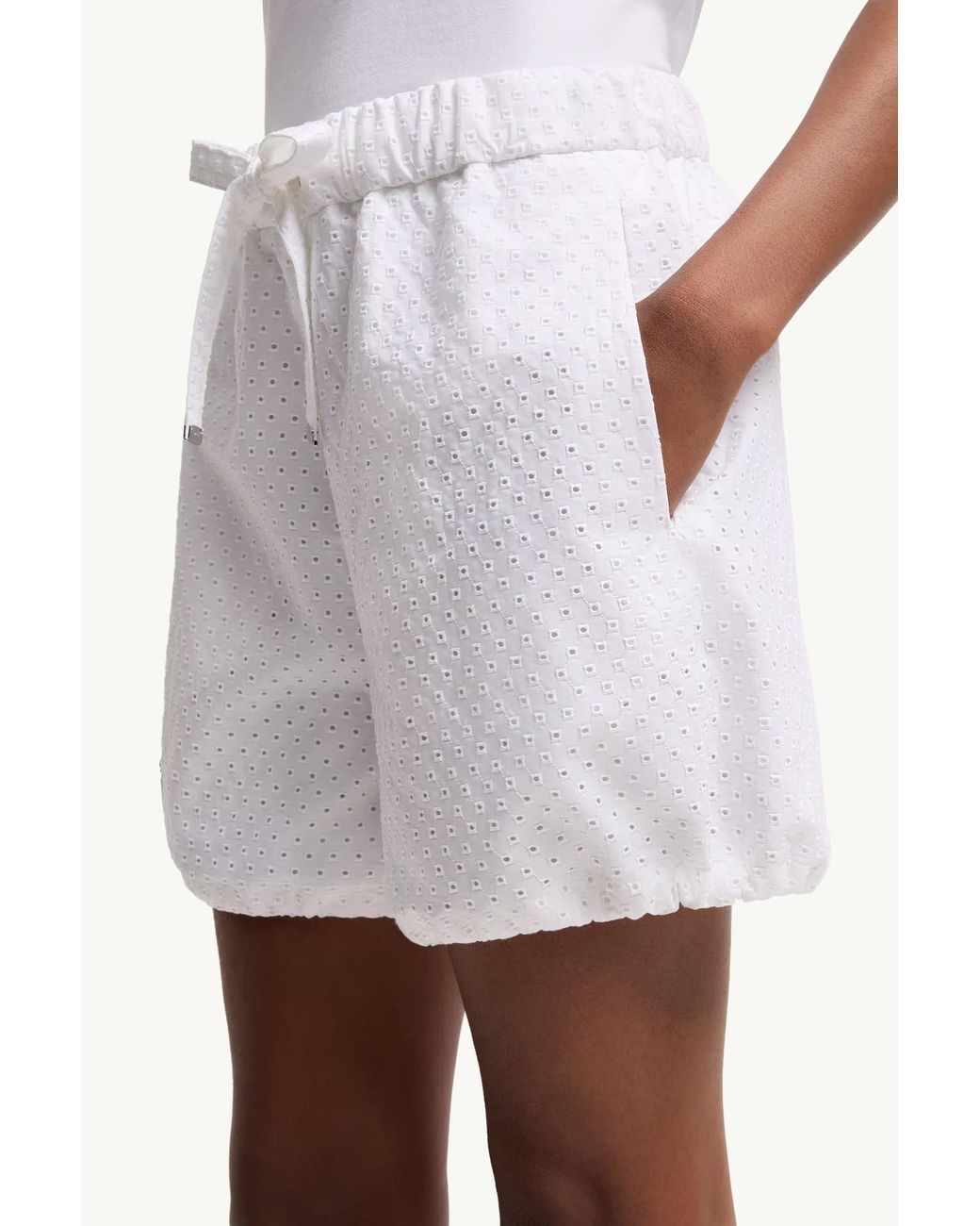 Moncler White Logo-Patch Elasticated Waistband Shorts
