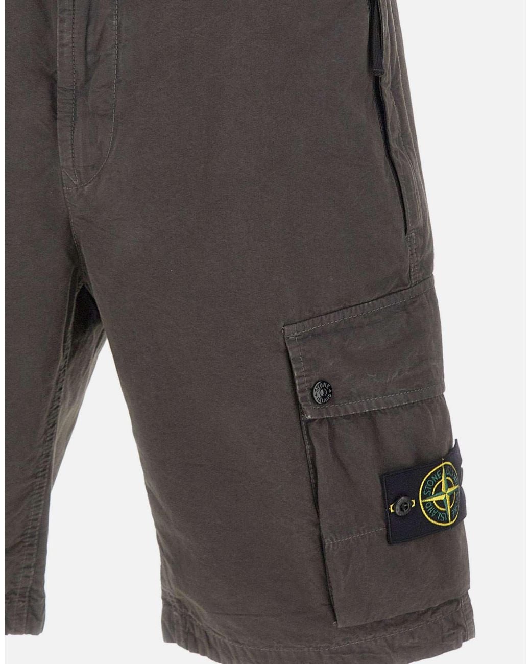 Stone Island Gray Logo Patch Cargo Shorts for men