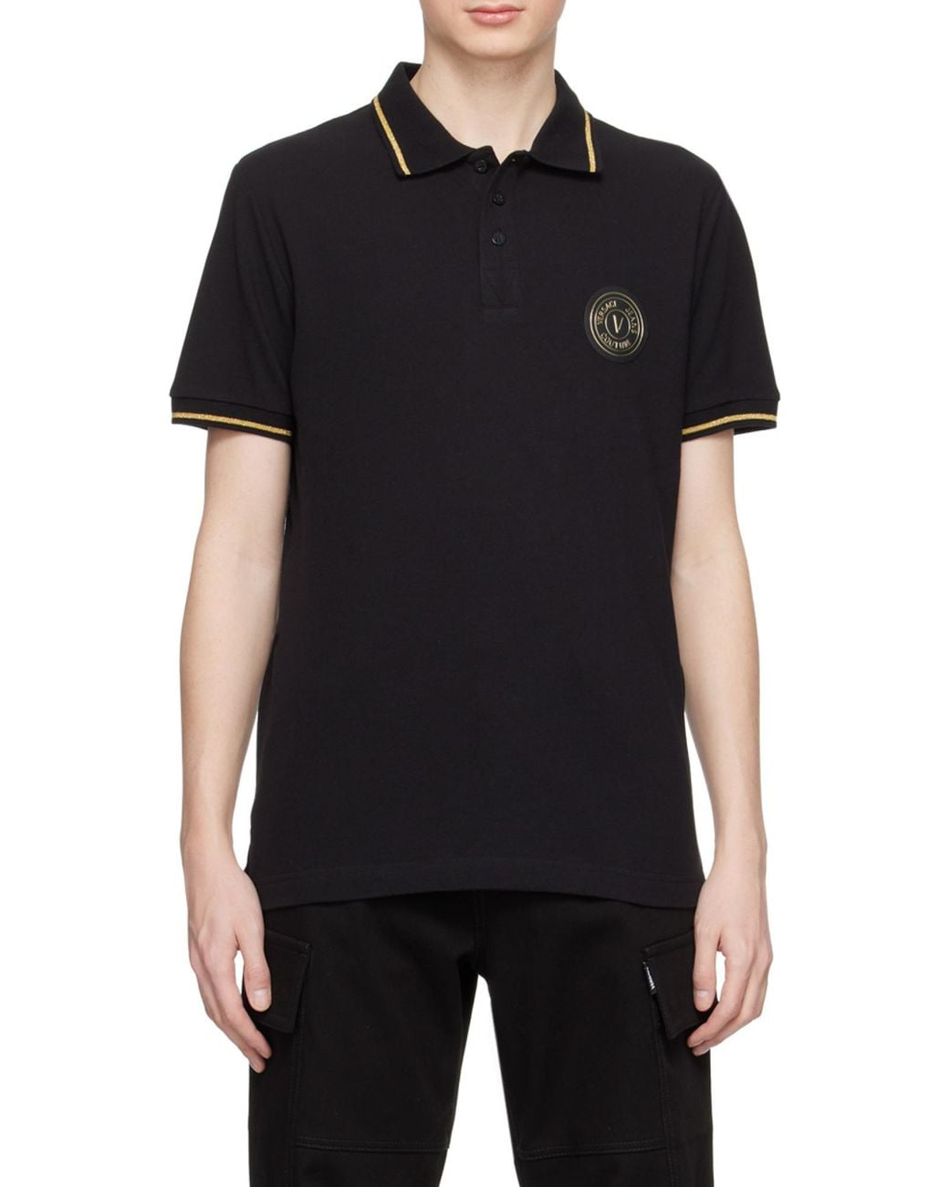 Versace Jeans Black Chest Logo-Patch Polo Shirt for men