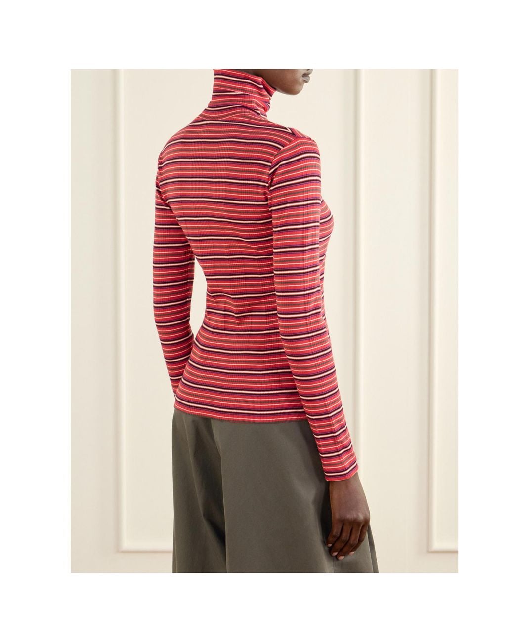 Dries Van Noten Red Striped Ribbed Cotton-Blend Turtleneck Sweater
