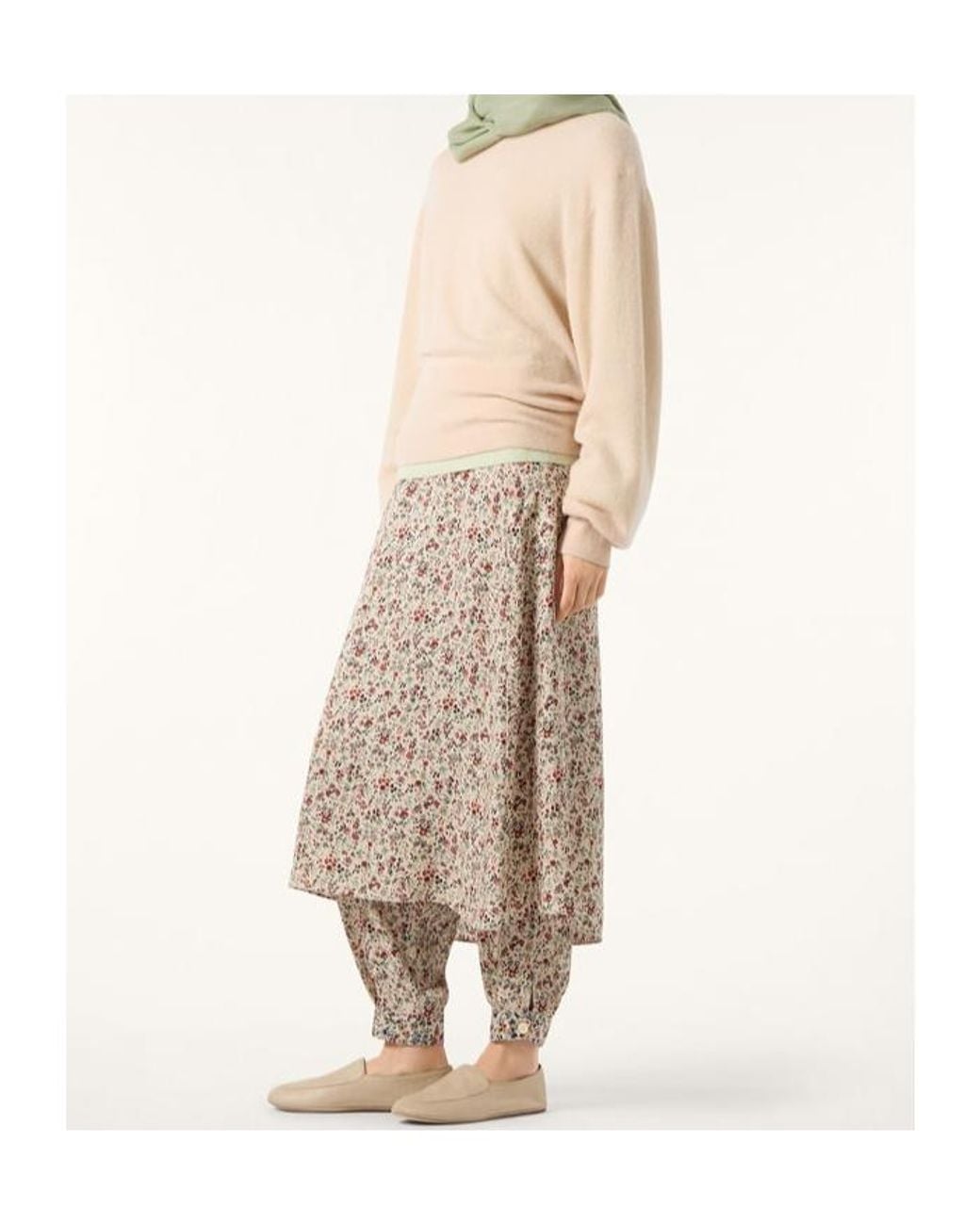 Loro Piana Natural Floral Printed Midi Skirt