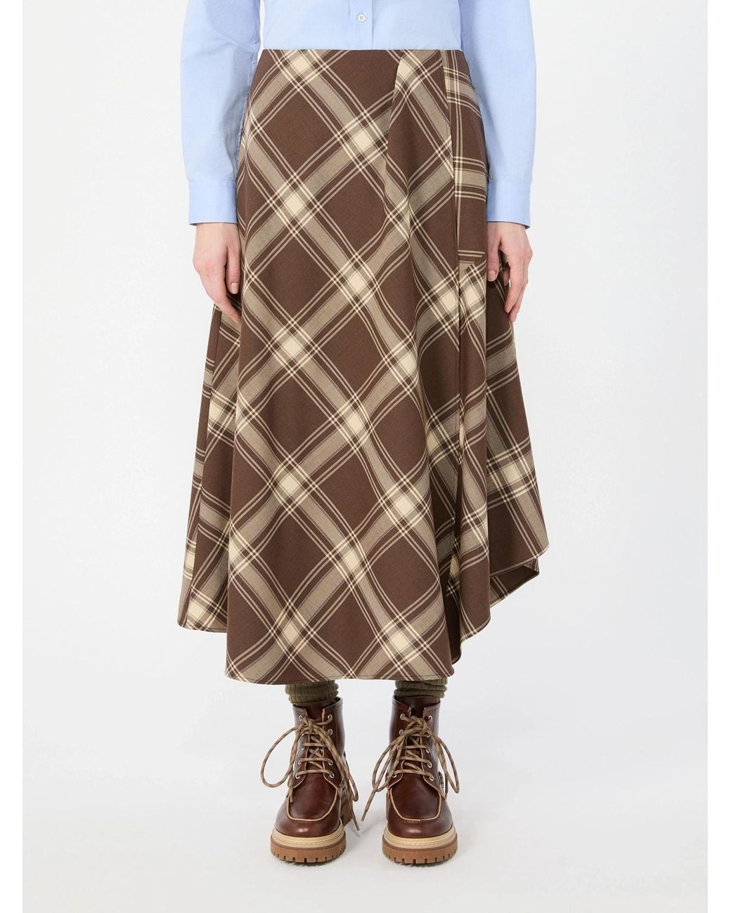 Weekend by Maxmara Brown Lanoso Checked Long Wrap Skirt