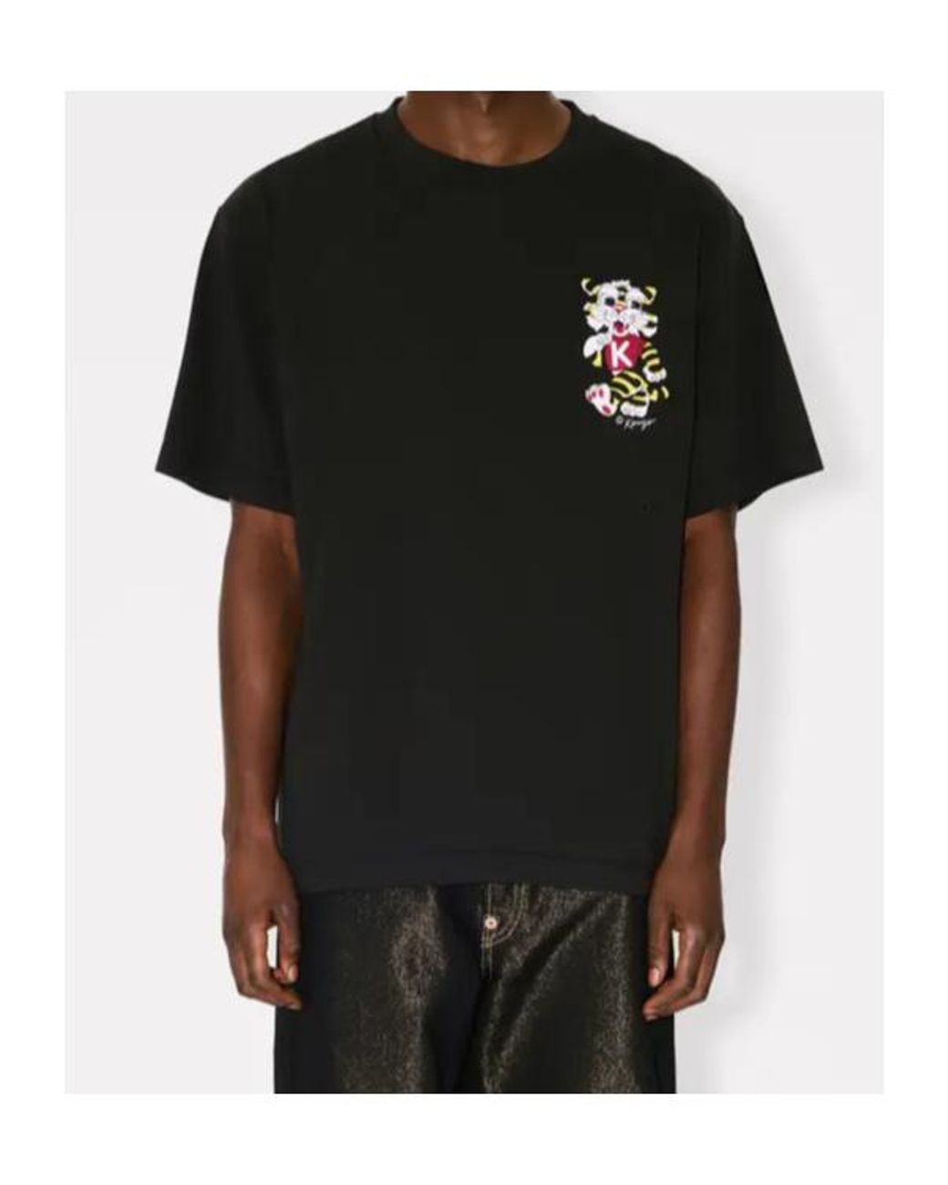 KENZO Black Oversized Cotton T-Shirt With Wild Tiger Embroidery for men