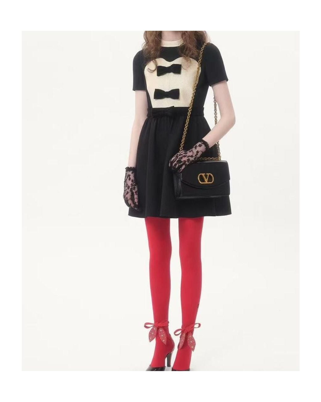 Valentino Black Bow Detailed Crewneck Short-Sleeved Dress