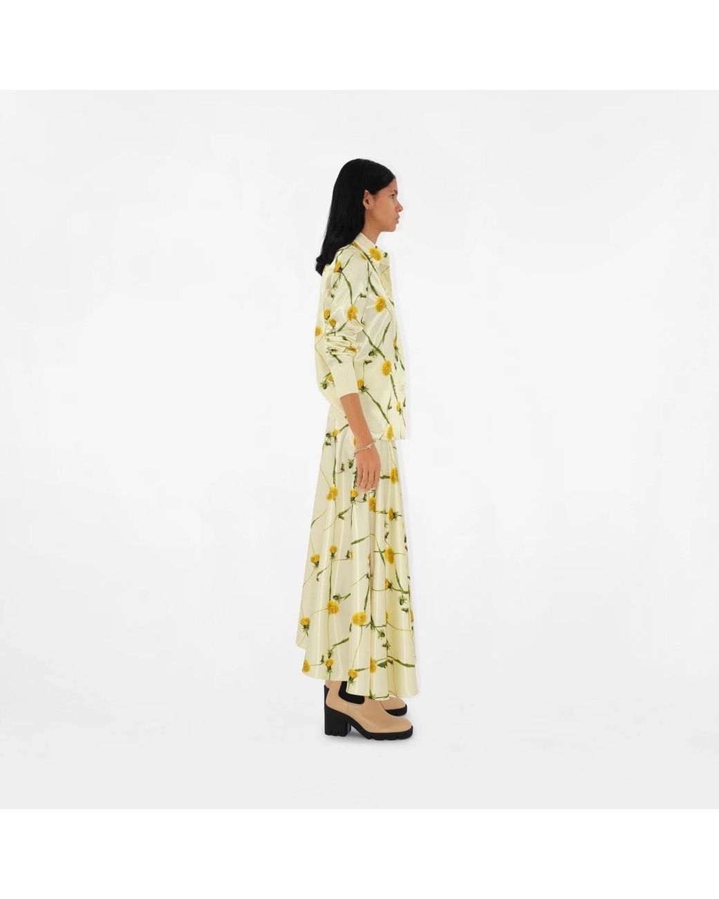 Burberry Yellow Dandelion-Print Satin Shirt
