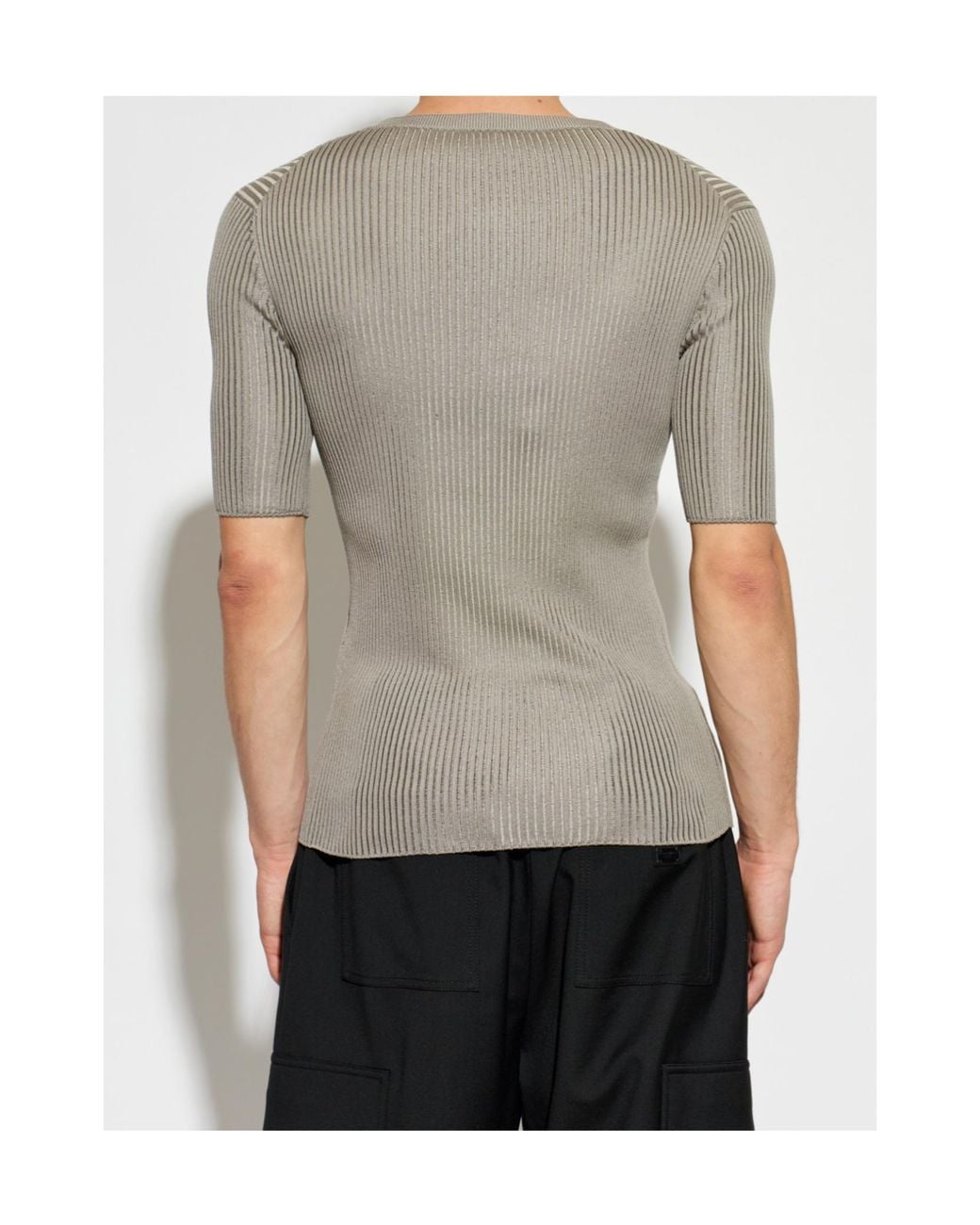 Dolce & Gabbana Gray Ribbed Logo Patch Knitted Top for men