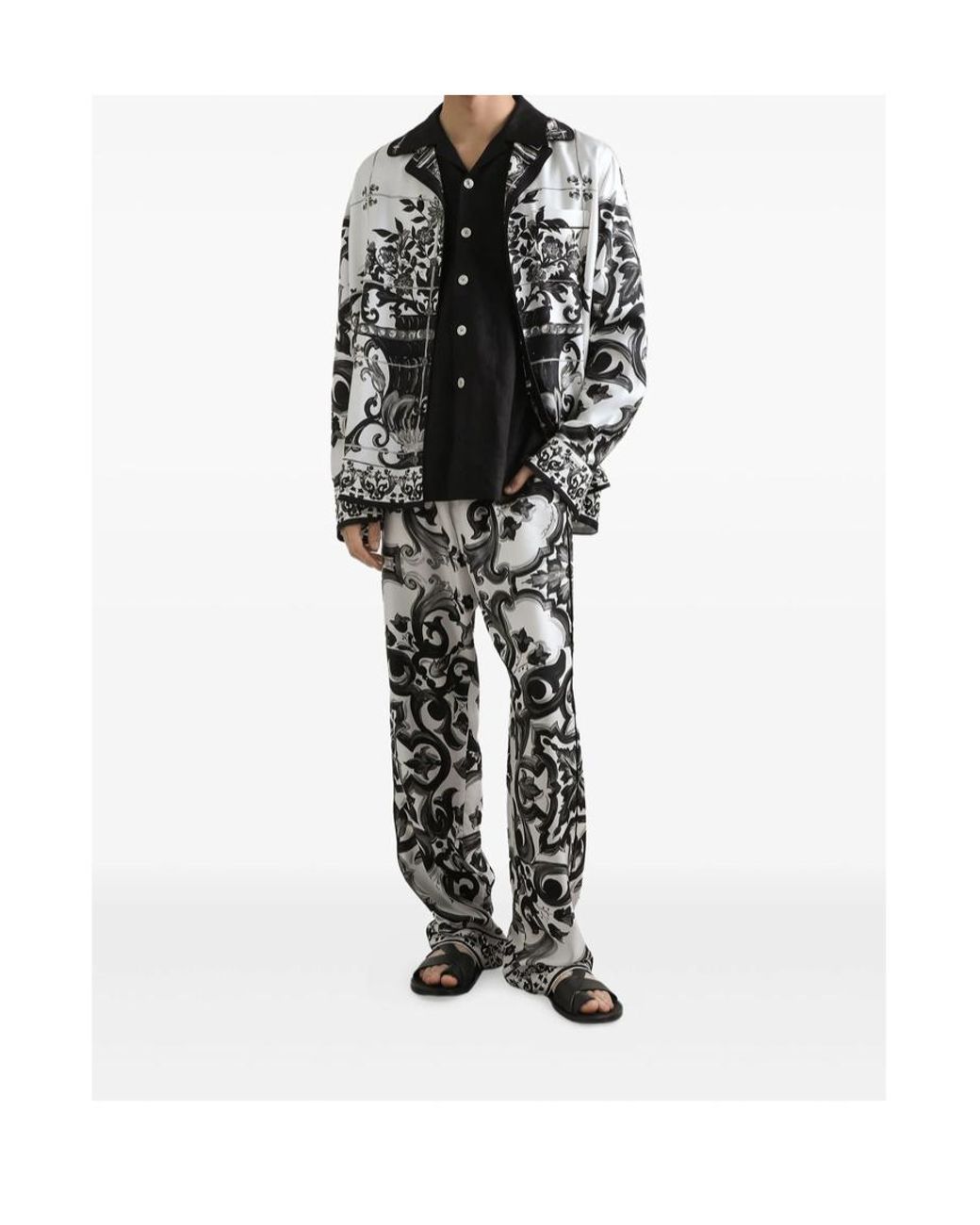 Dolce & Gabbana White Majolica Printed Twill Shirt for men