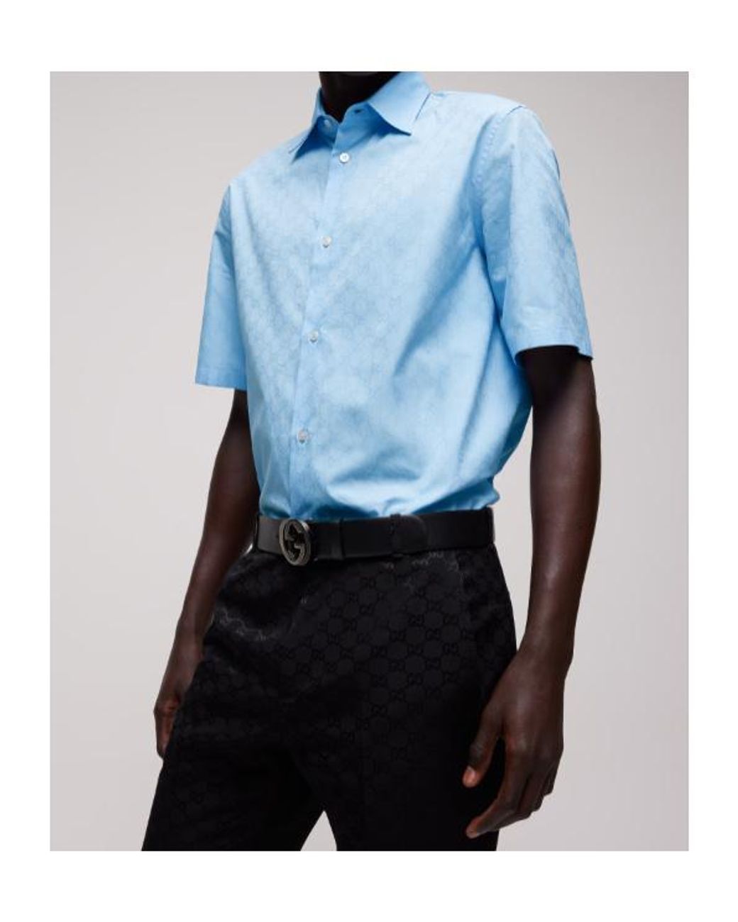 Gucci Blue Gg Cotton Poplin Shirt for men