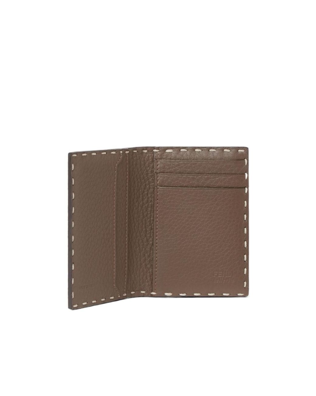 Fendi Brown Logo Plaque Bifold Card Holder for men