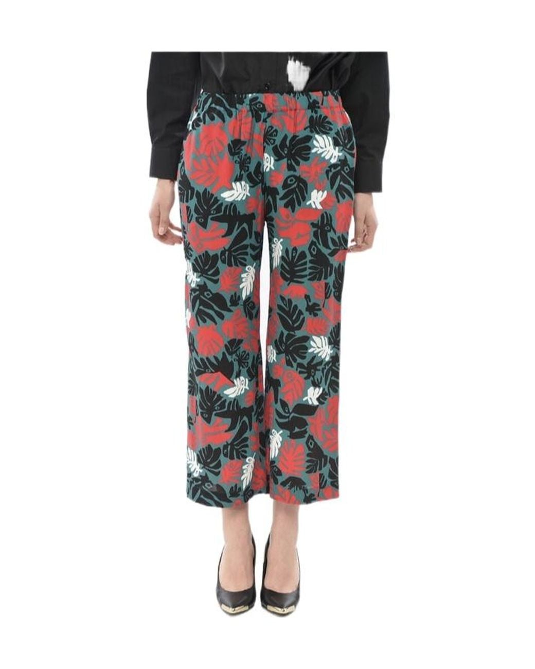 Marni Blue Floral-Print Cropped Trousers
