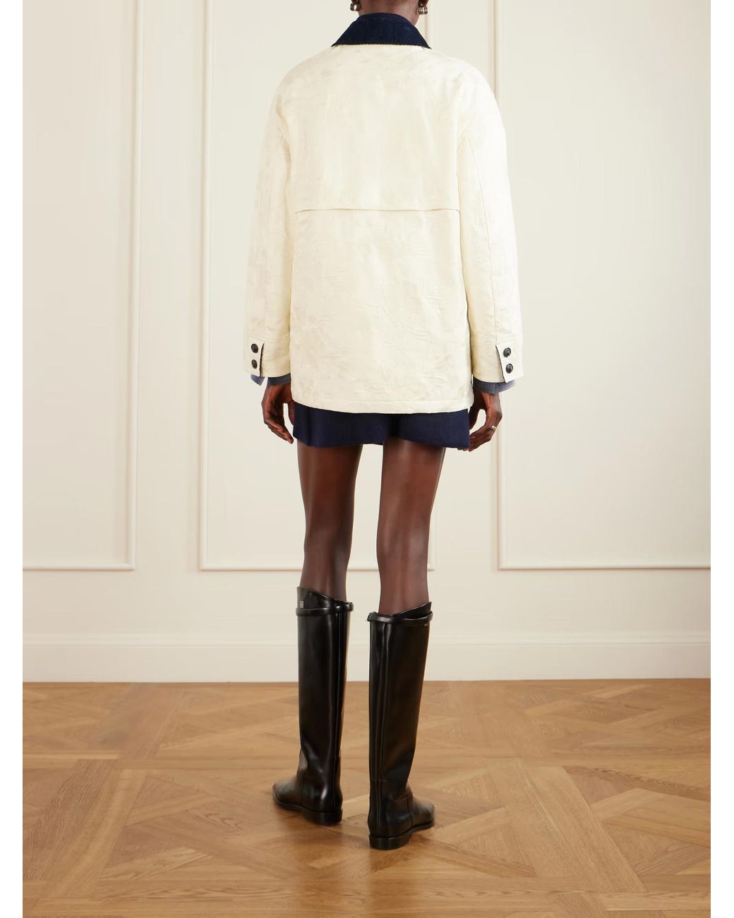 LaDoubleJ White Floral Jacquard Casual Jacket