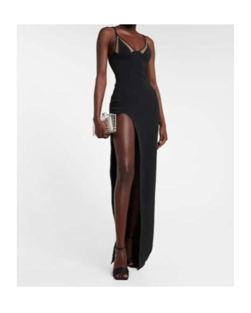 David Koma Black Mesh-Paneled Gown