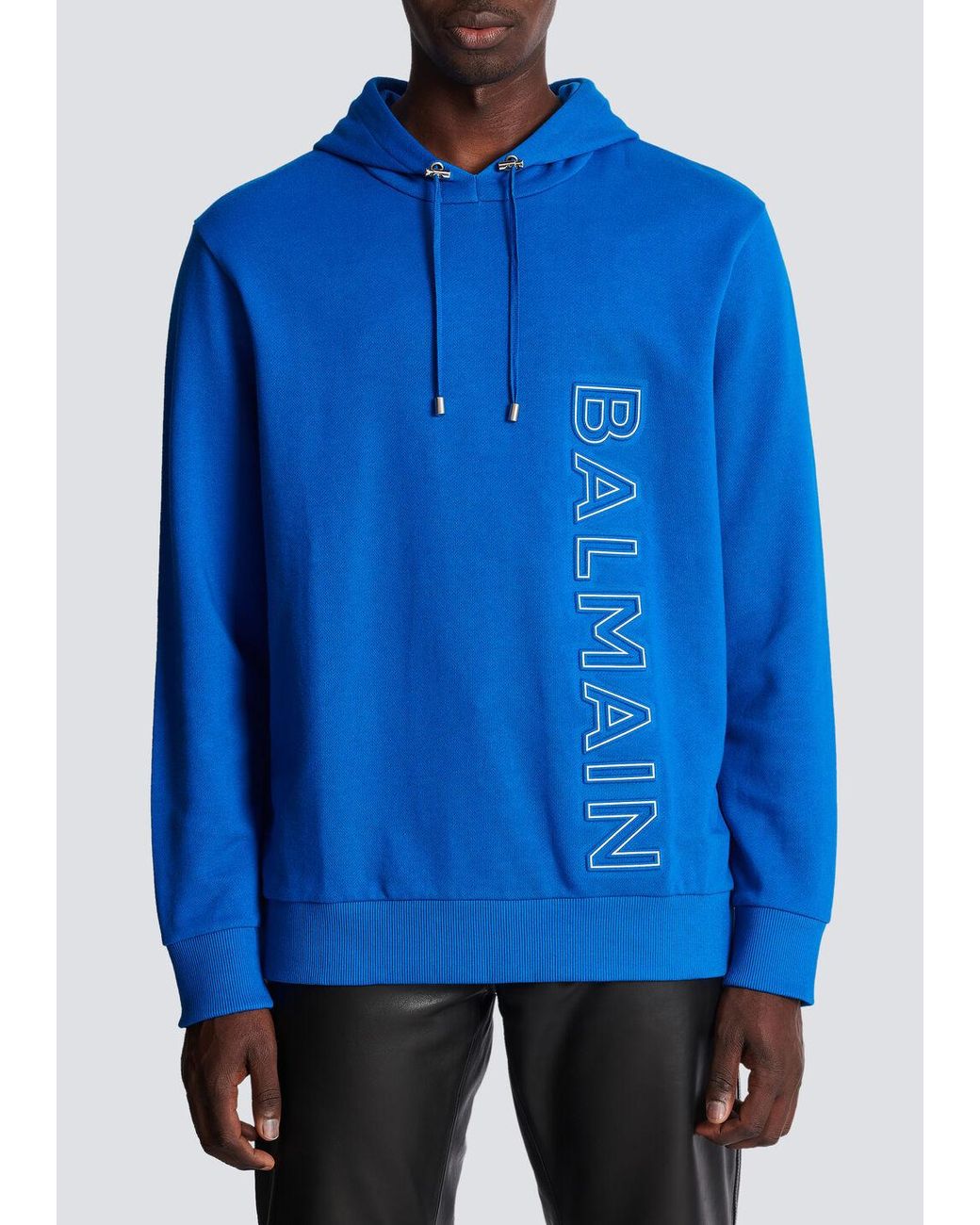 Balmain Blue Embossed Hooded Sweatshirt for men