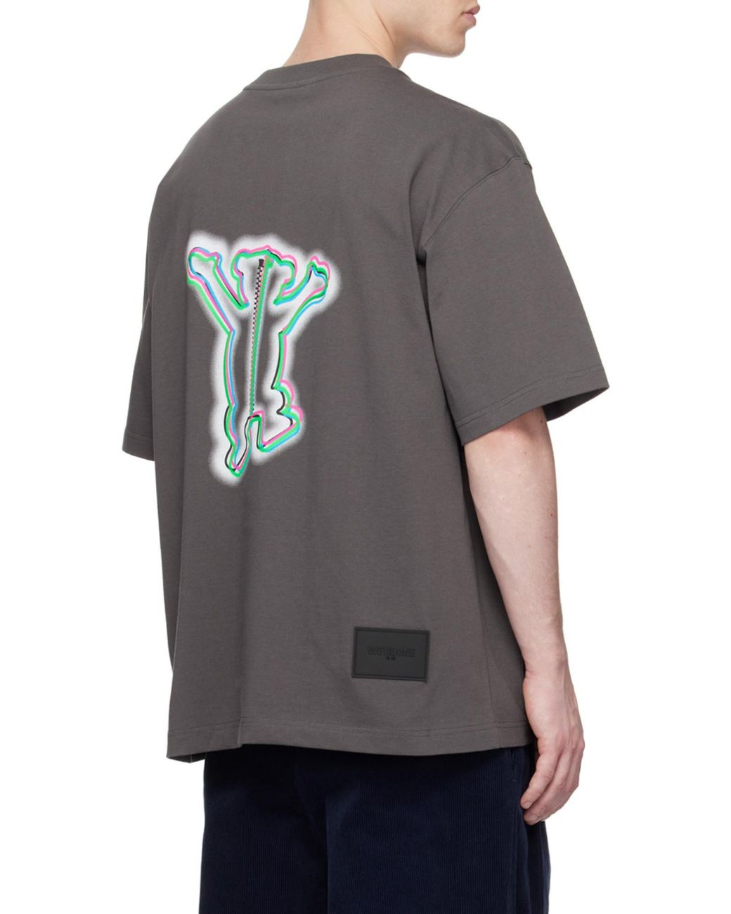 we11done Gray Graphic-Print Cotton T-Shirt for men